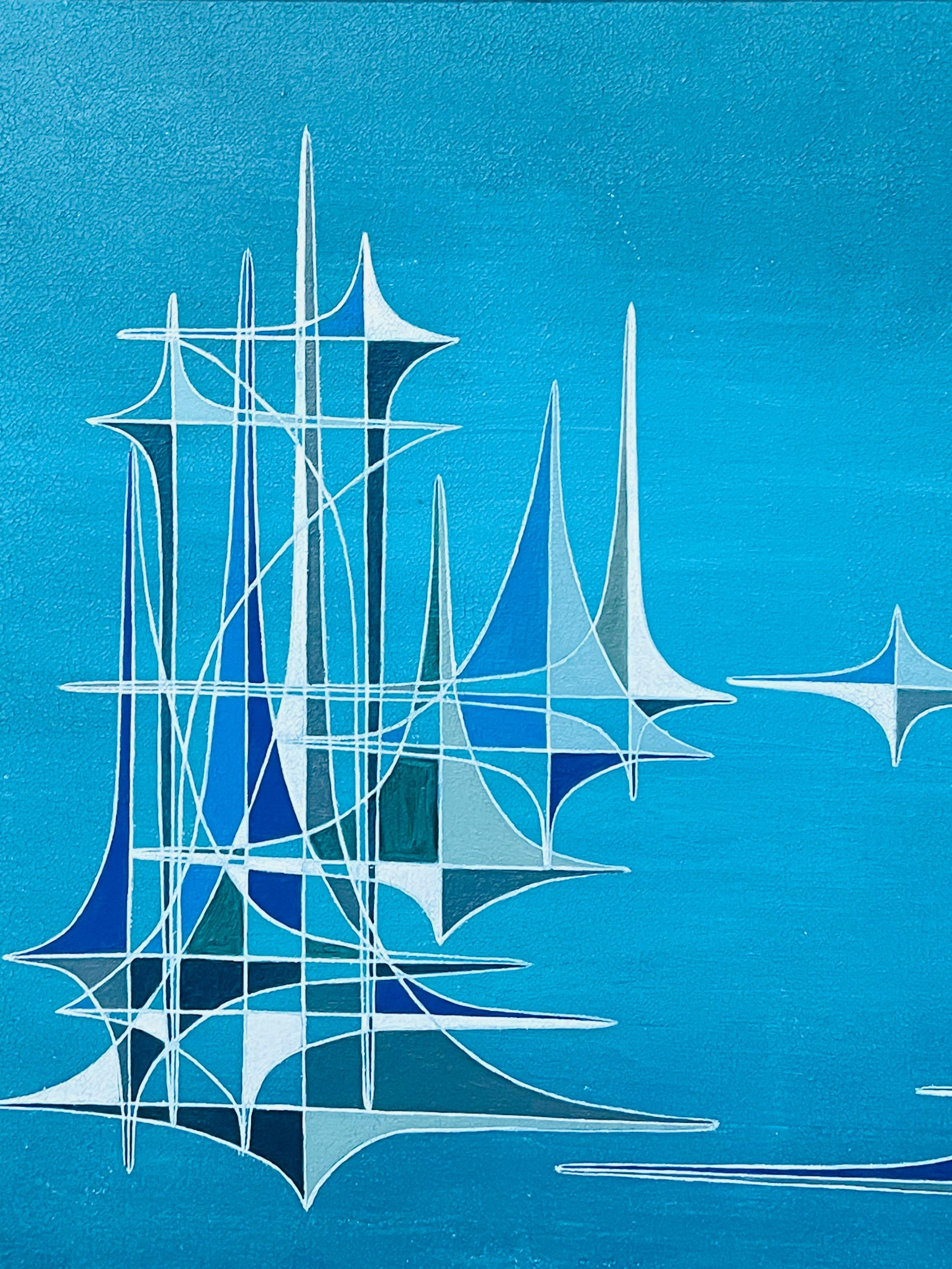 Composizione astratta 
di Serge Guerin (nato nel 1916), francese
dipinto a olio su tavola, incorniciato
incorniciato: 24 x 30 pollici
tavola: 19 x 25,5 pollici
provenienza: collezione privata, Parigi, Francia
condizioni: complessivamente buone e