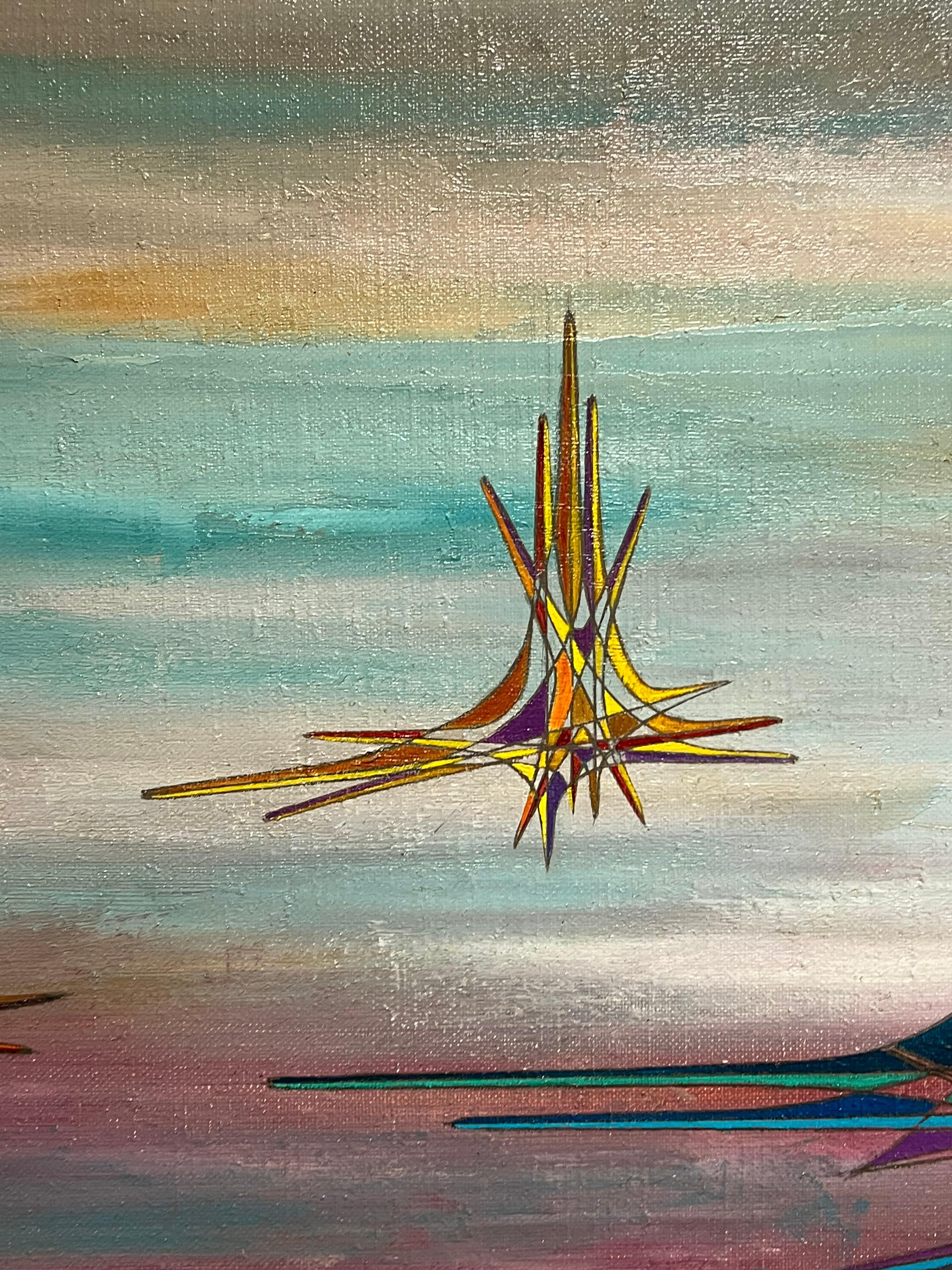 Pittura ad olio astratta geometrica surrealista del XX secolo francese in vendita 1