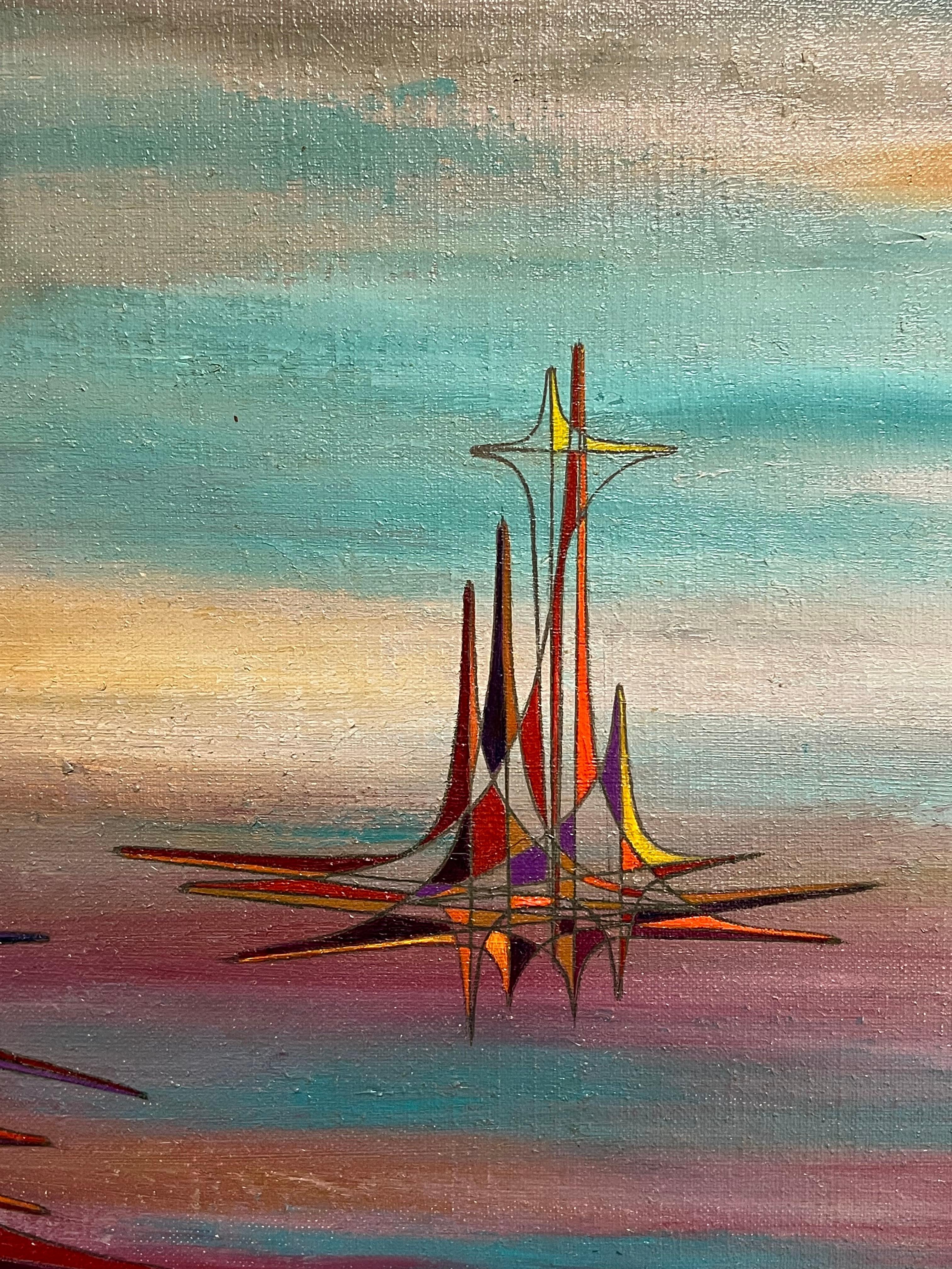 Pittura ad olio astratta geometrica surrealista del XX secolo francese in vendita 2