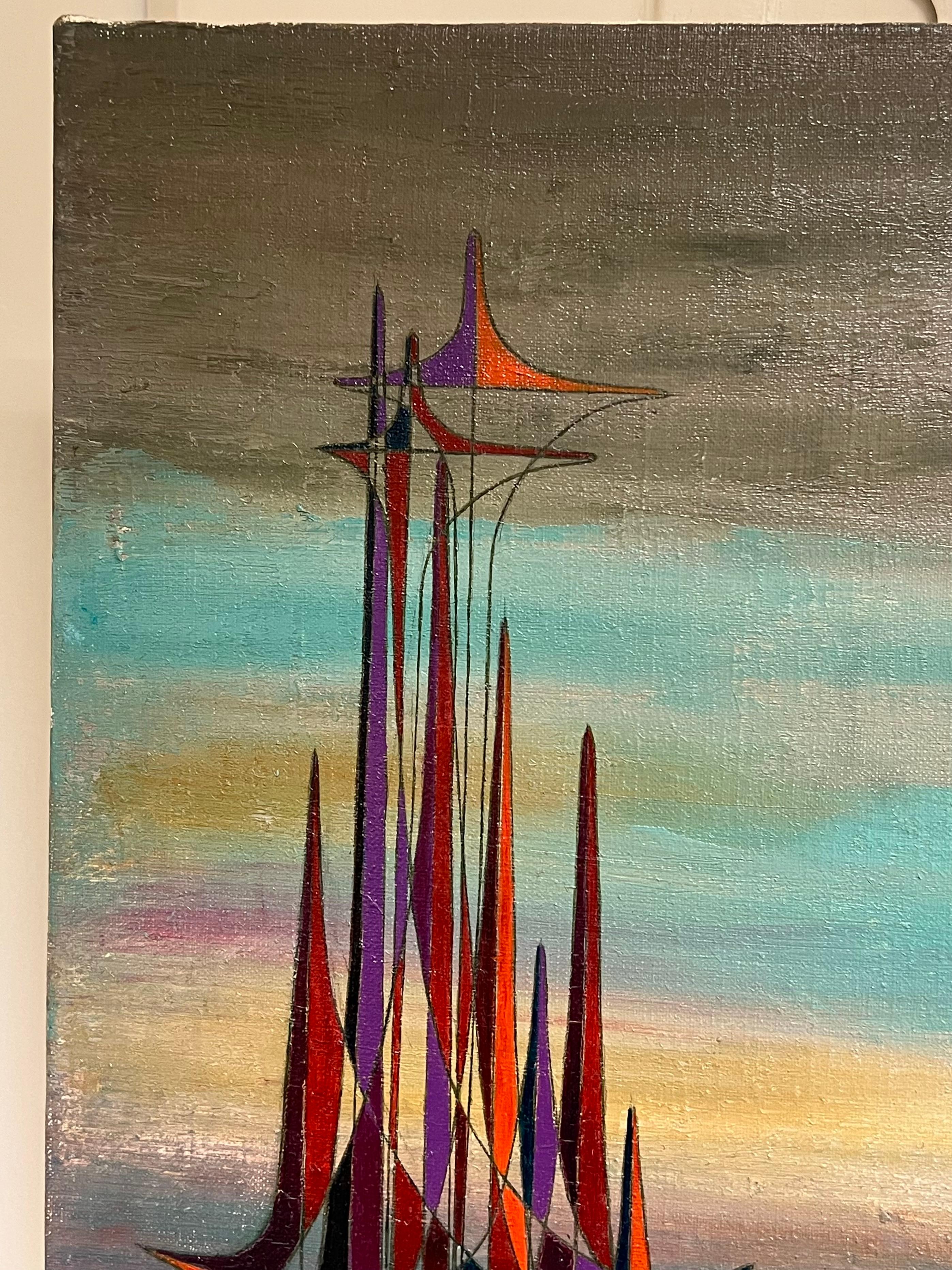 Pittura ad olio astratta geometrica surrealista del XX secolo francese in vendita 3
