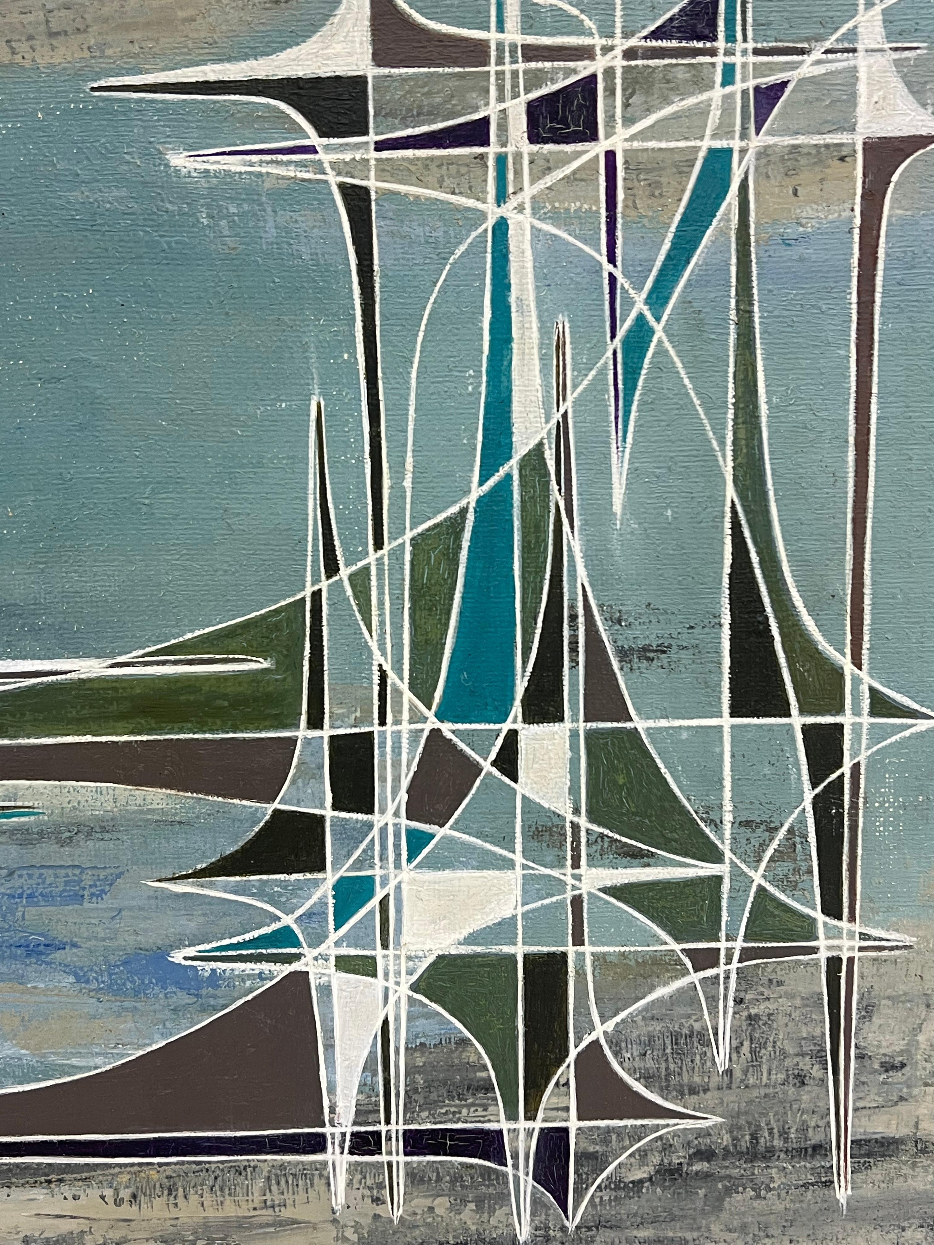 Französische geometrische abstrakte surrealistische Komposition des 20. Jahrhunderts, Ölgemälde im Angebot 3