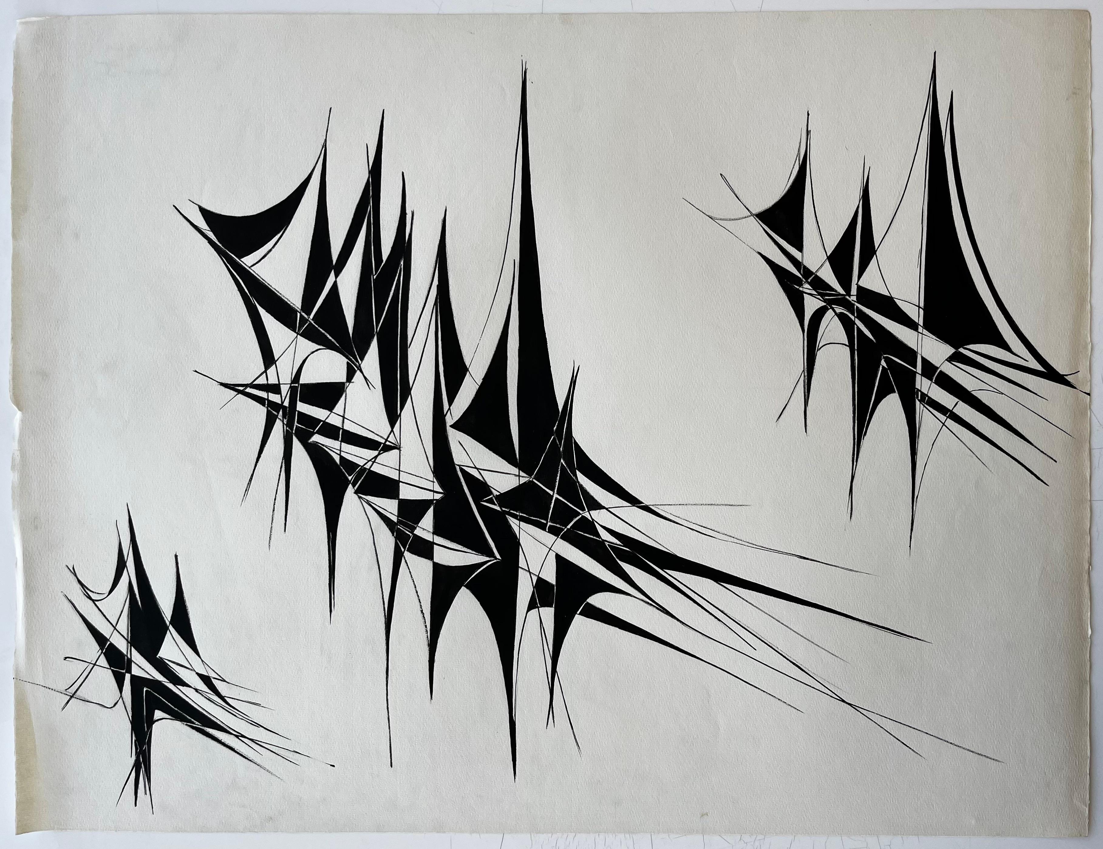 Abstract Linear Composition 1969 by Serge Guerin French b1916 - Painting by Serge Guerin (1916)