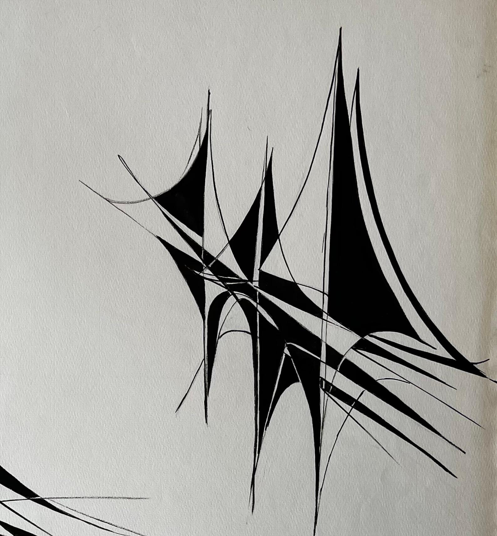 Abstract Linear Composition 1969 by Serge Guerin French b1916 - Abstract Geometric Painting by Serge Guerin (1916)