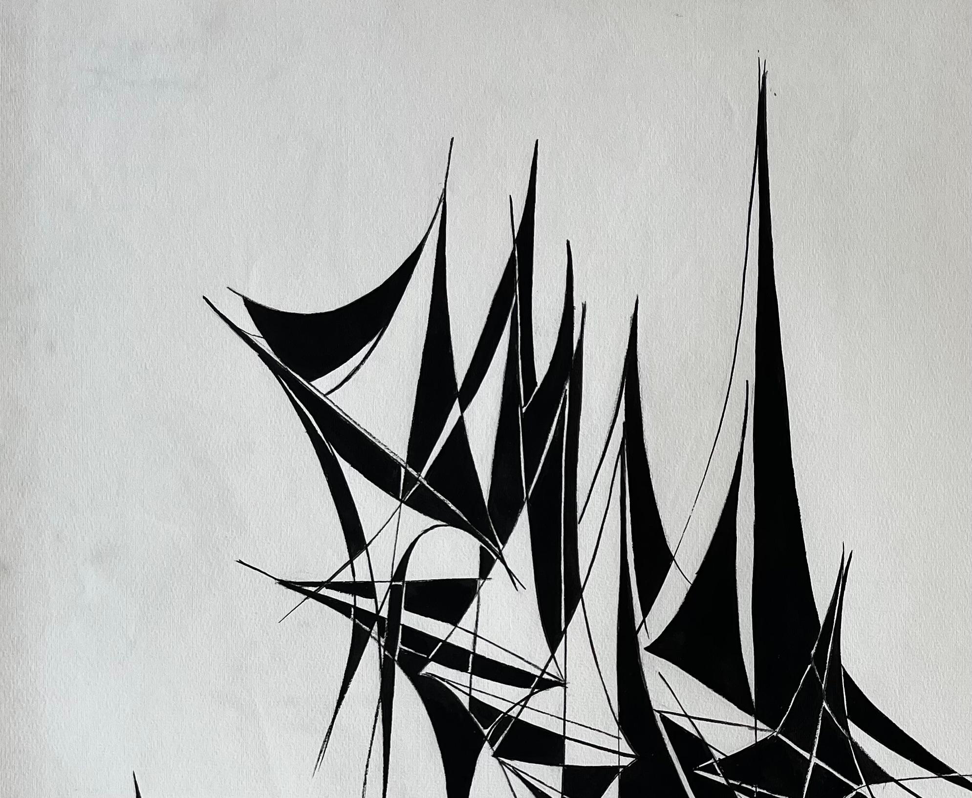 Abstract Linear Composition 1969 by Serge Guerin French b1916 - Gray Abstract Painting by Serge Guerin (1916)