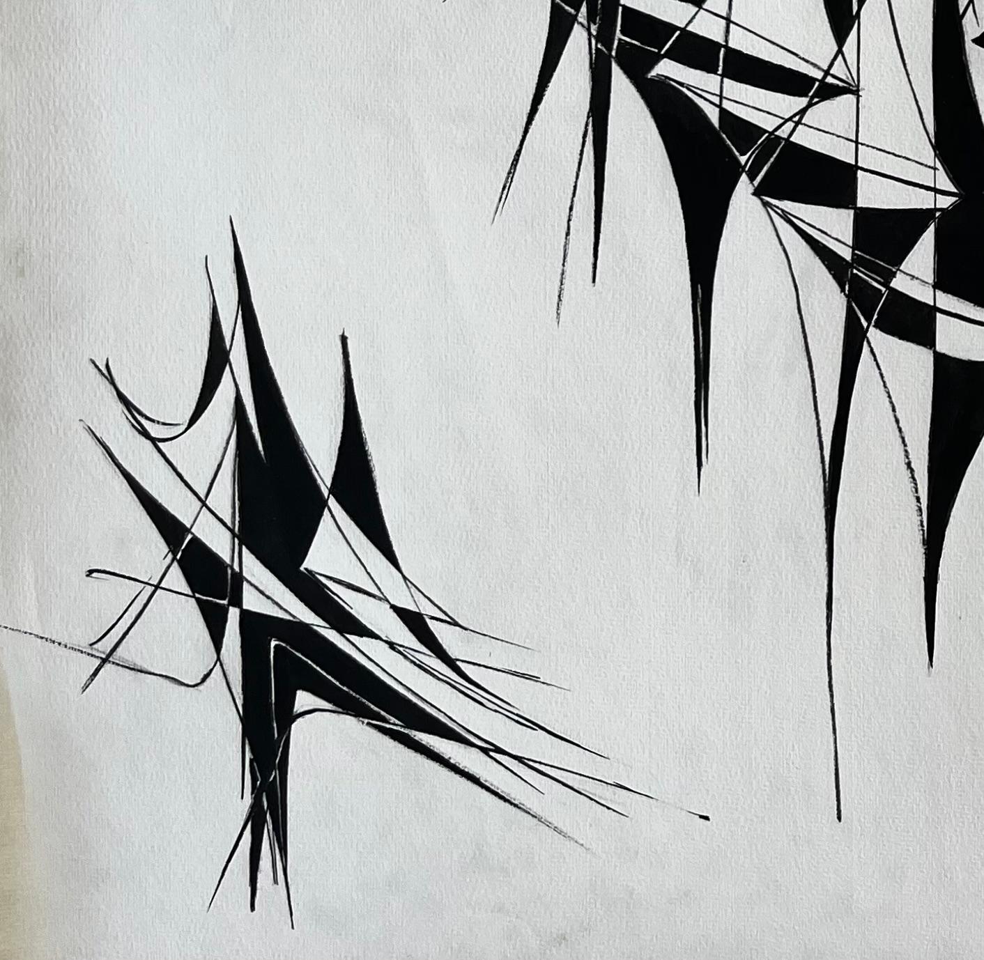 Title: Abstract Linear Composition 1969 by Serge Guerin French b1916
by Serge Guerin (b. 1916), French
Inscribed verso: indistinct handwritten note including “69” (likely the date)
Black ink on paper, unframed
Size: 19.75 (height) x 25.75 (width)
