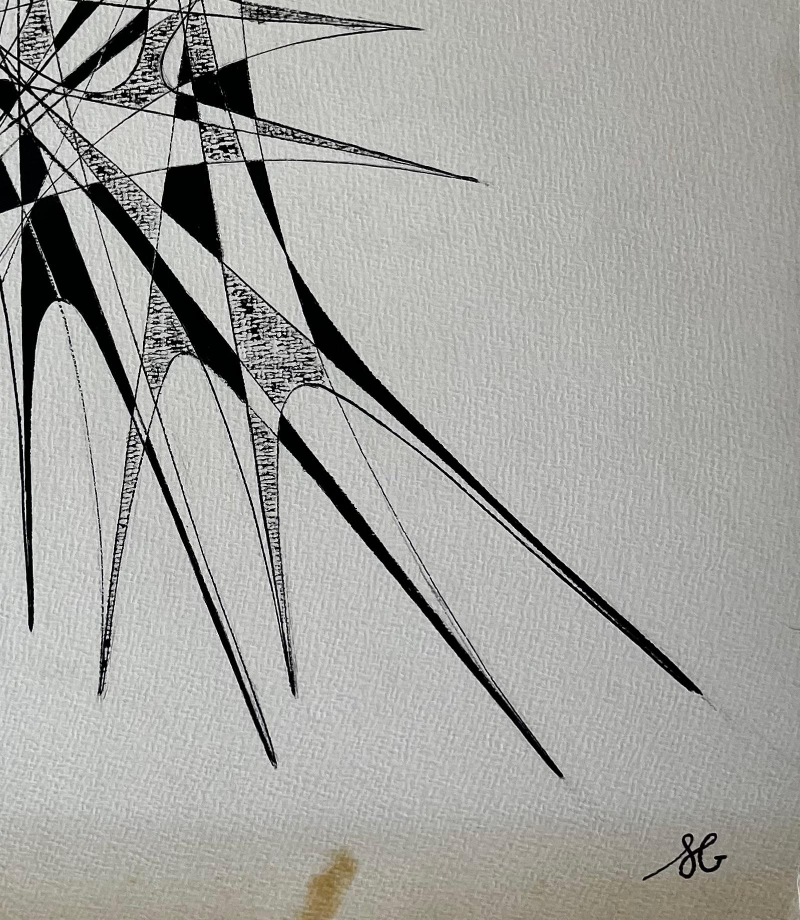 Architectural Abstract Ink Composition by Serge Guerin French b1916 - Abstract Geometric Painting by Serge Guerin (1916)