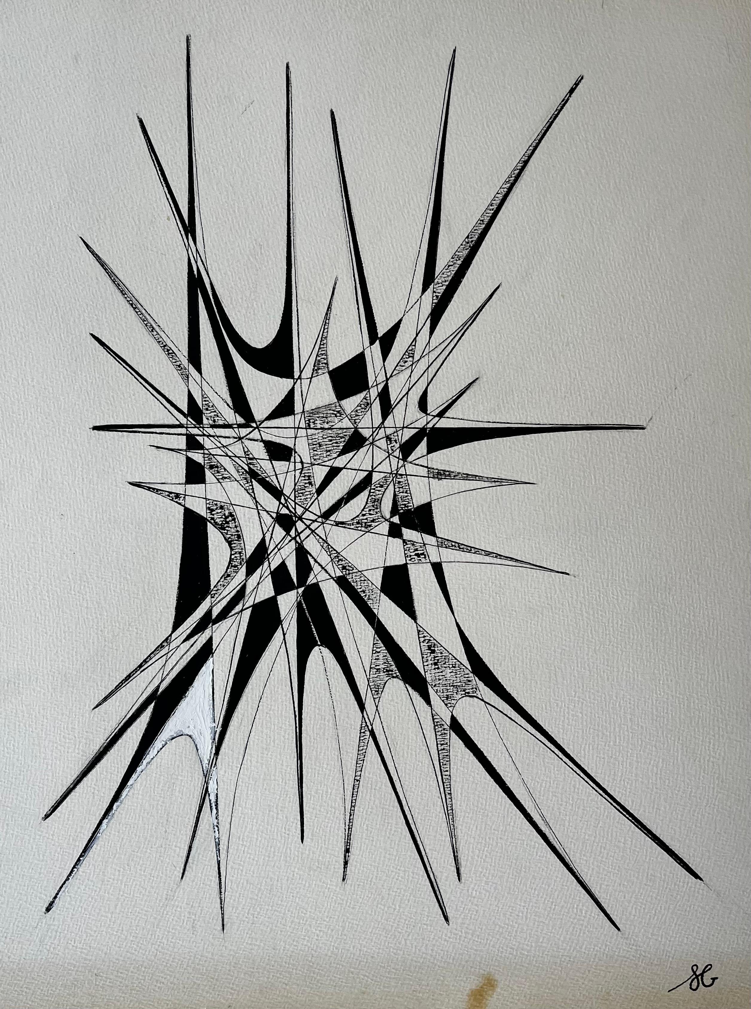 Architectural Abstract Ink Composition by Serge Guerin French b1916