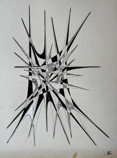 Architectural Abstract Ink Composition by Serge Guerin French b1916