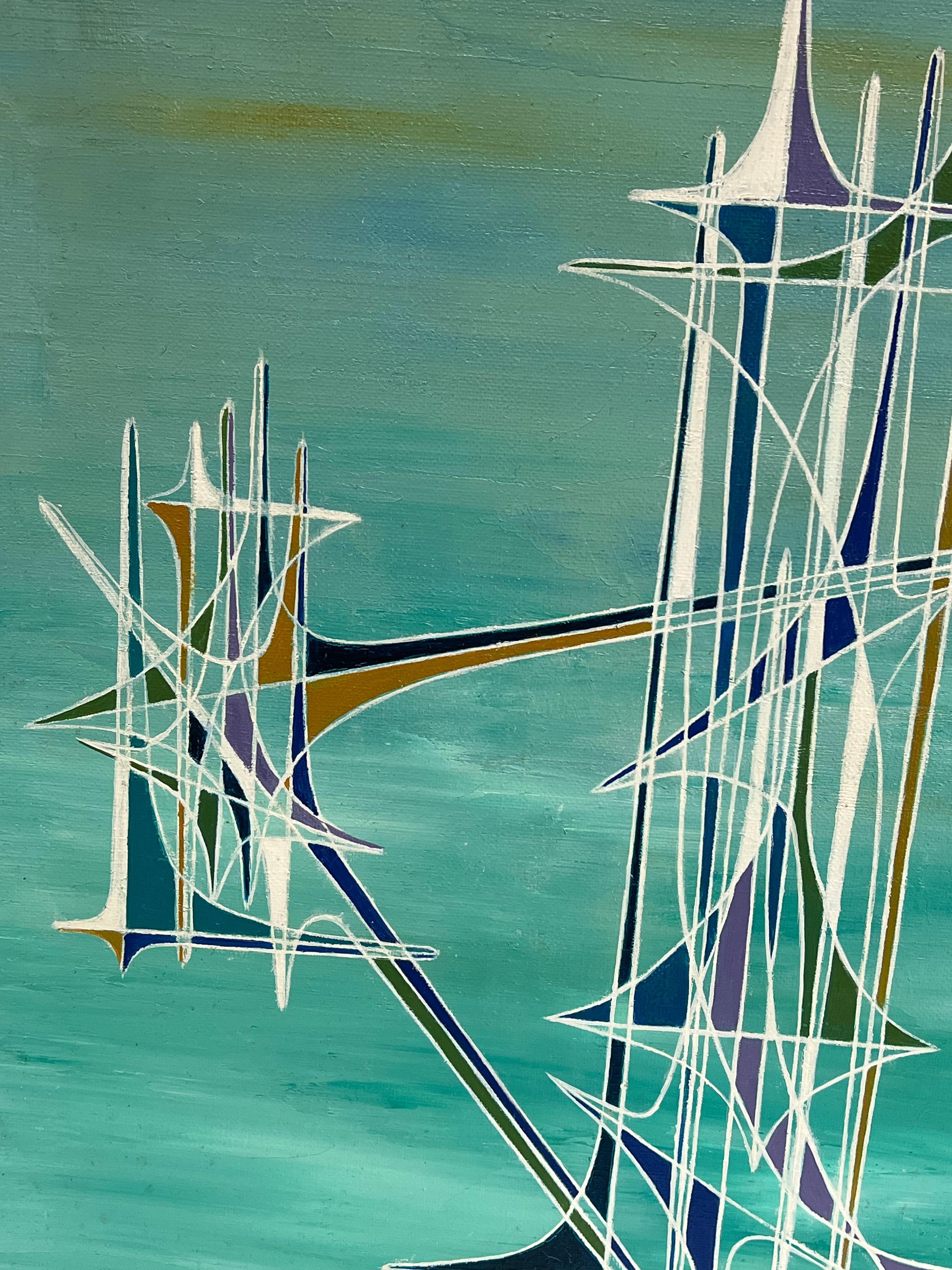 Composition abstraite
signé par Serge Guerin (né en 1916), Français
peinture à l'huile sur toile, non encadrée
taille : 20 x 26 pouces
provenance : collection privée, Paris, France
état : globalement bon et sain, légères éraflures de surface dues à