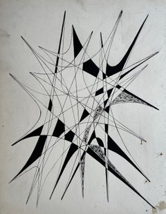 Dynamic Geometric Abstract Ink Drawing by Serge Guerin French b1916