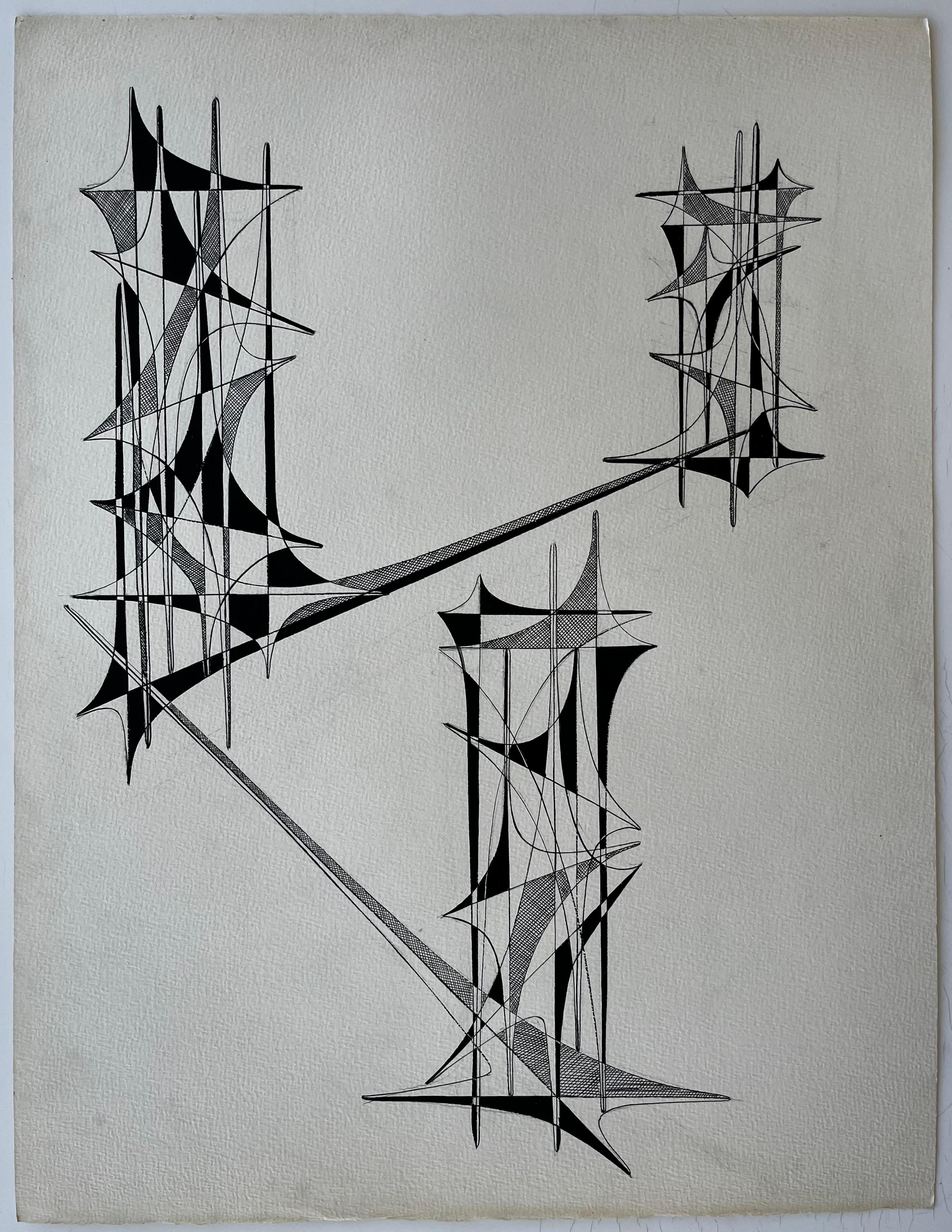 Geometrische Studie in Bewegung 1960er Jahre von Serge Guerin Französisch b1916 – Painting von Serge Guerin (1916)