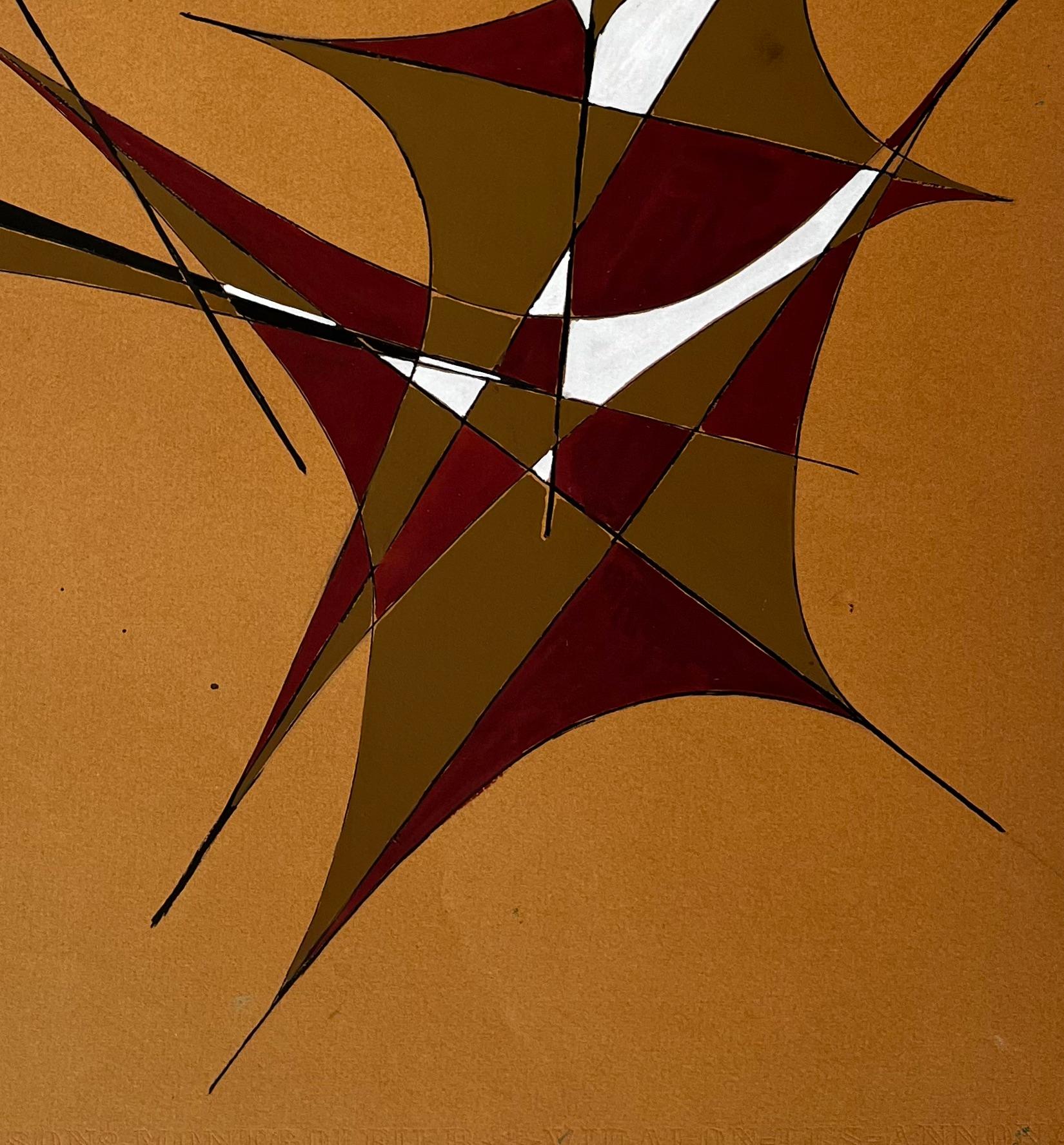 Ineinander greifende Gouache-Formen auf ockerfarbenem Papier von Serge Guerin Französisch b1916 im Angebot 2