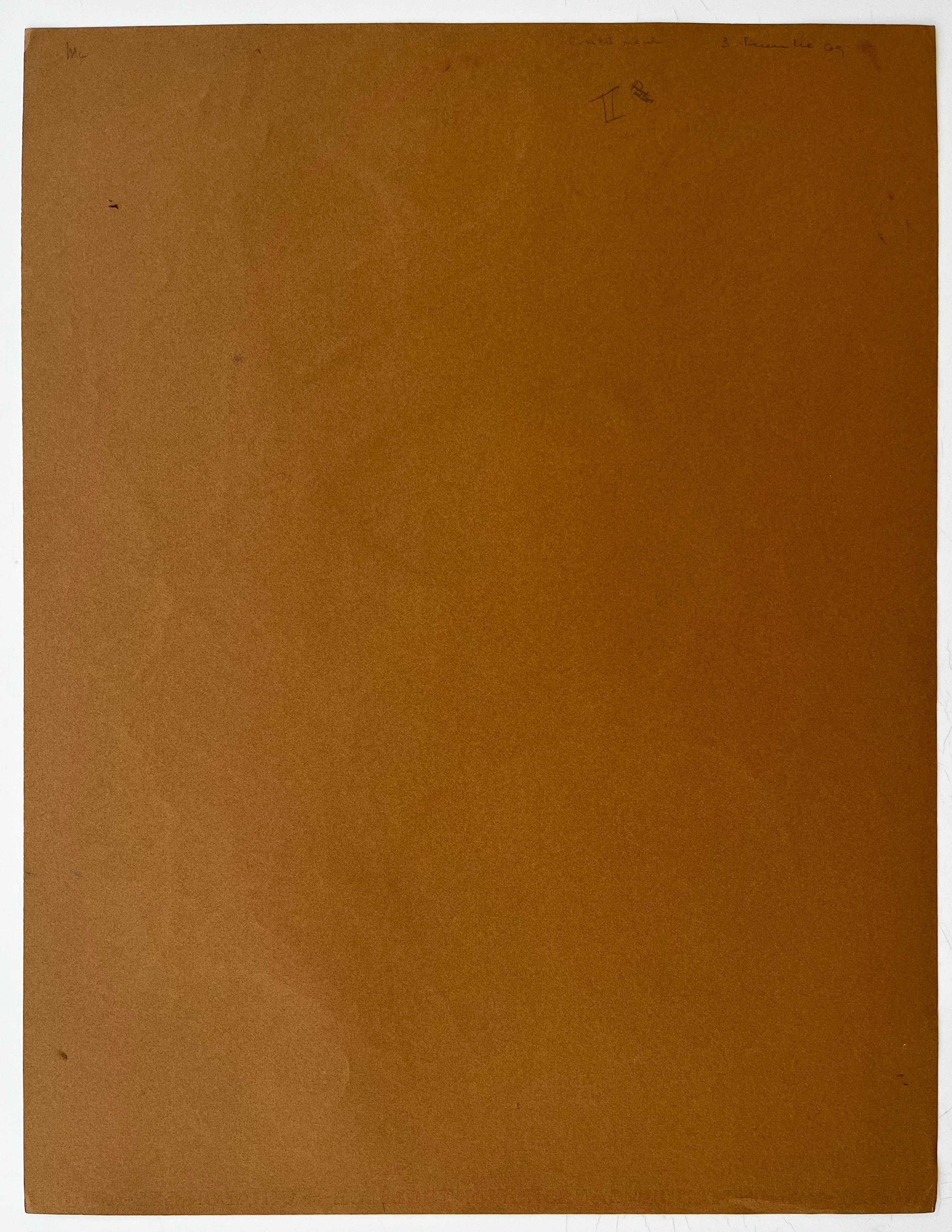 Ineinander greifende Gouache-Formen auf ockerfarbenem Papier von Serge Guerin Französisch b1916 im Angebot 5