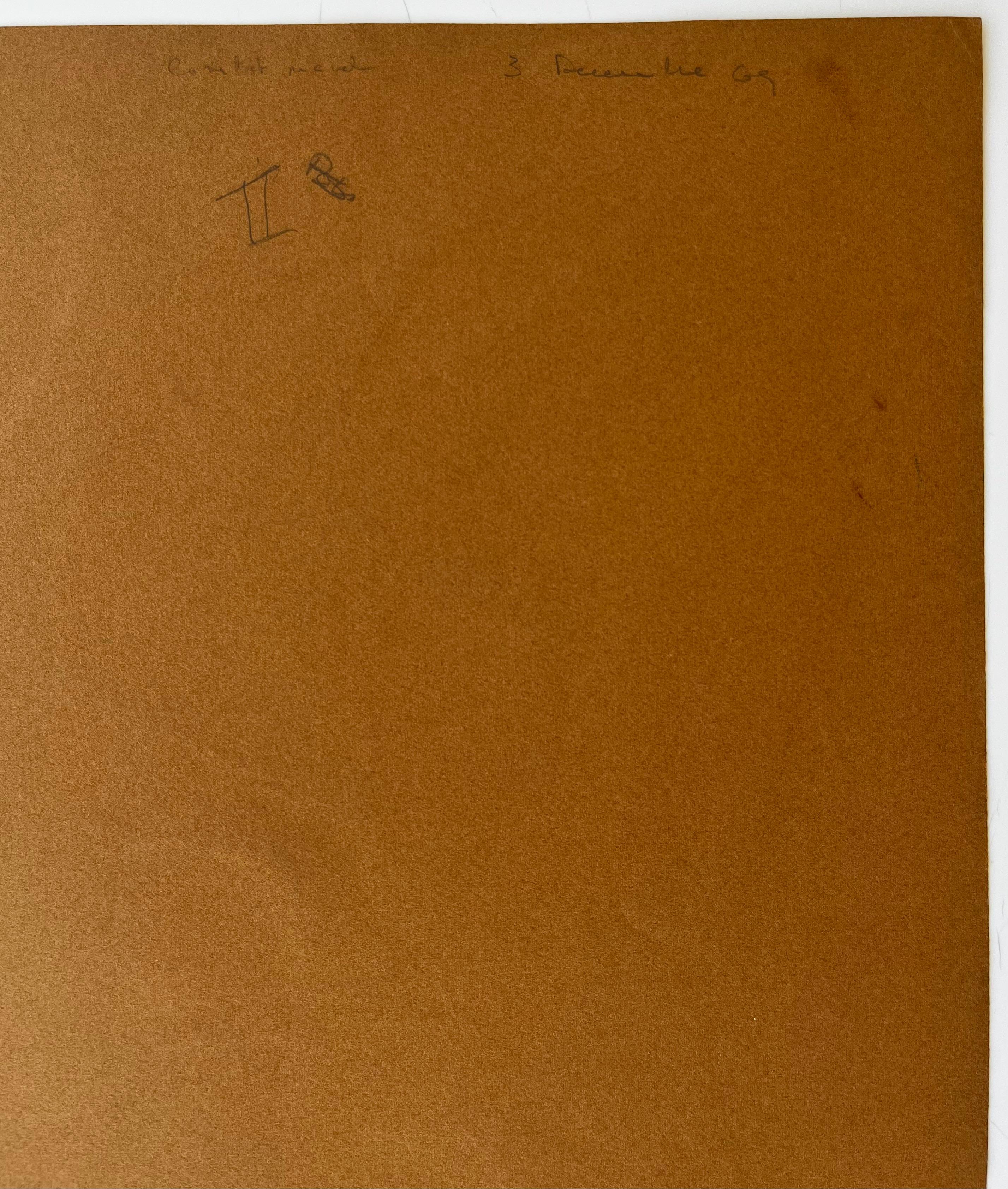 Ineinander greifende Gouache-Formen auf ockerfarbenem Papier von Serge Guerin Französisch b1916 im Angebot 6