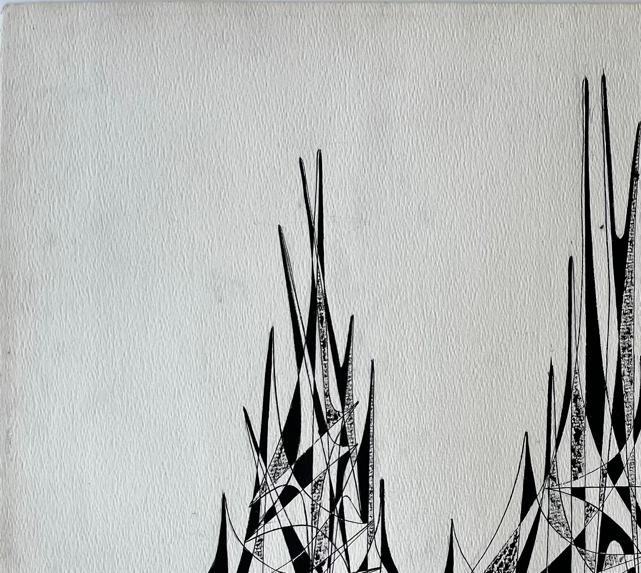 Mid Century French Abstract Architectural Ink Drawing Signed Serge Guerin For Sale 3
