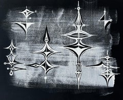 Mid Century French Abstract Cosmic Composition White on Black Paper