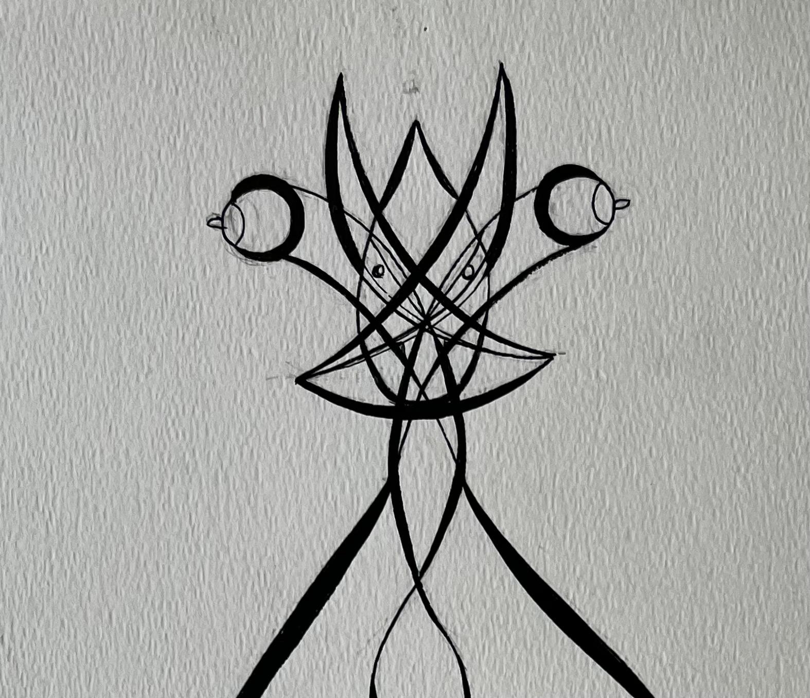 Mid Century French Abstract Line Drawing Twin Female Figures Ink on Paper - Abstract Geometric Painting by Serge Guerin (1916)