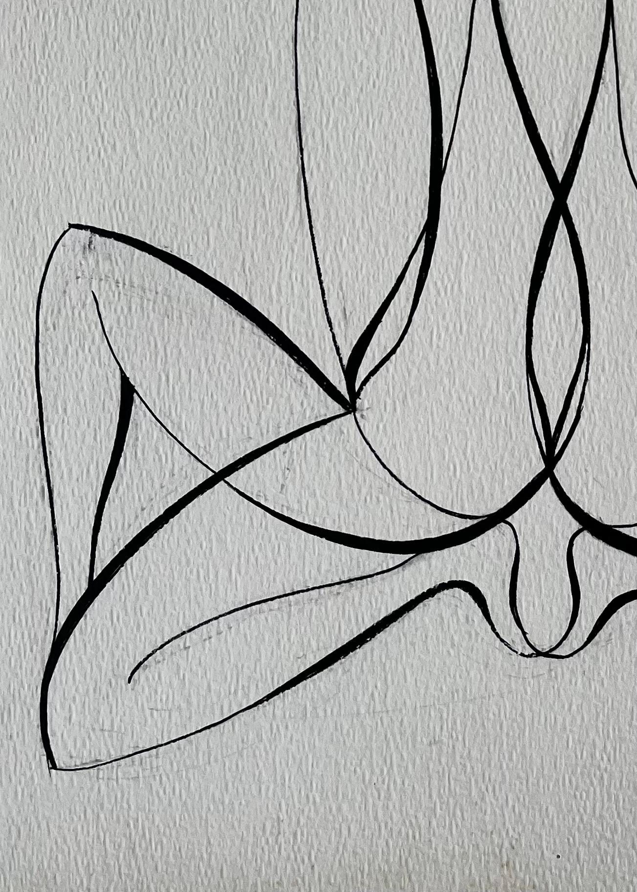Mid Century French Abstract Line Drawing Twin Female Figures Ink on Paper For Sale 1