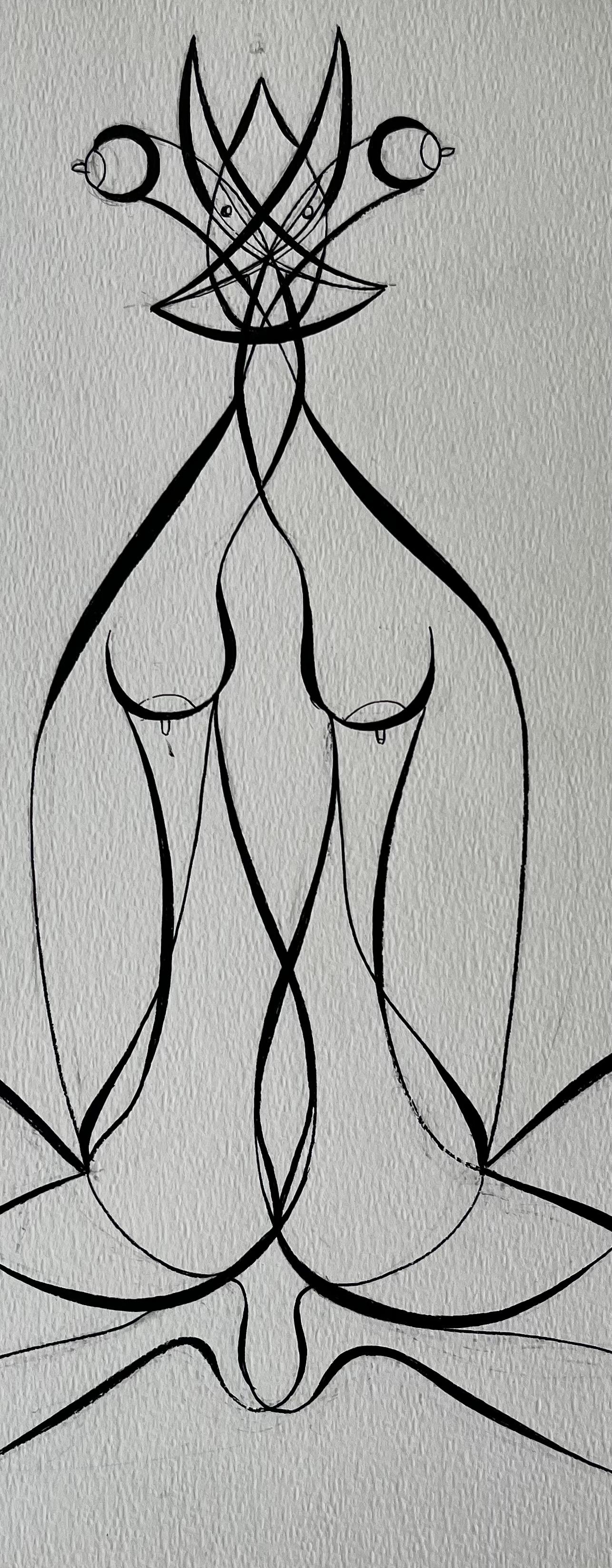 Mid Century French Abstract Line Drawing Twin Female Figures Ink on Paper For Sale 2