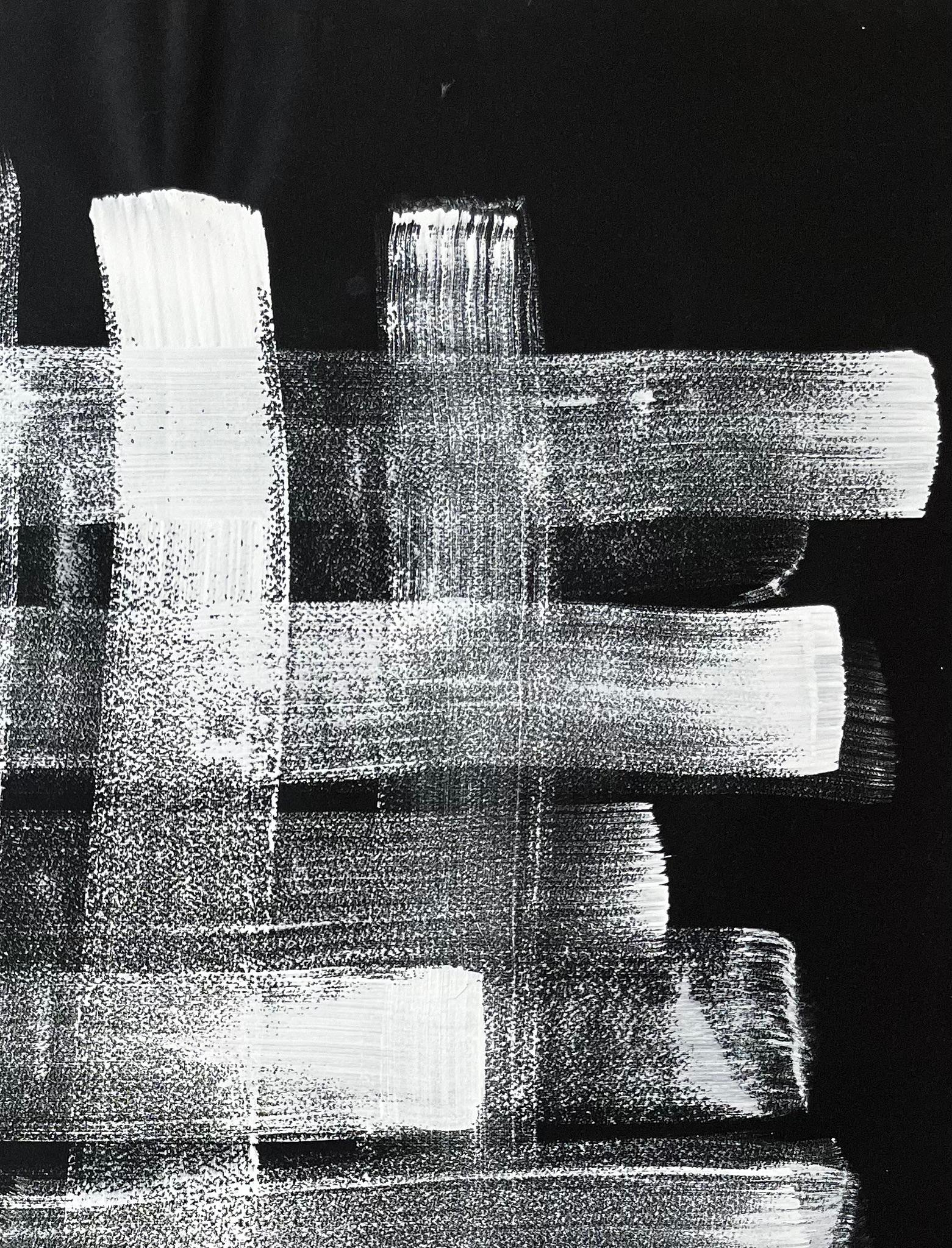 Title: Mid Century French Abstract Monochrome Grid Composition White on Black Paper
by Serge Guerin (b. 1916), French
acrylic on black paper, unframed
Size: 25.75 (height) x 19.75 (width) inches
Provenance: private collection, Paris,