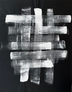 Mid Century French Abstract Monochrome Grid Composition White on Black Paper