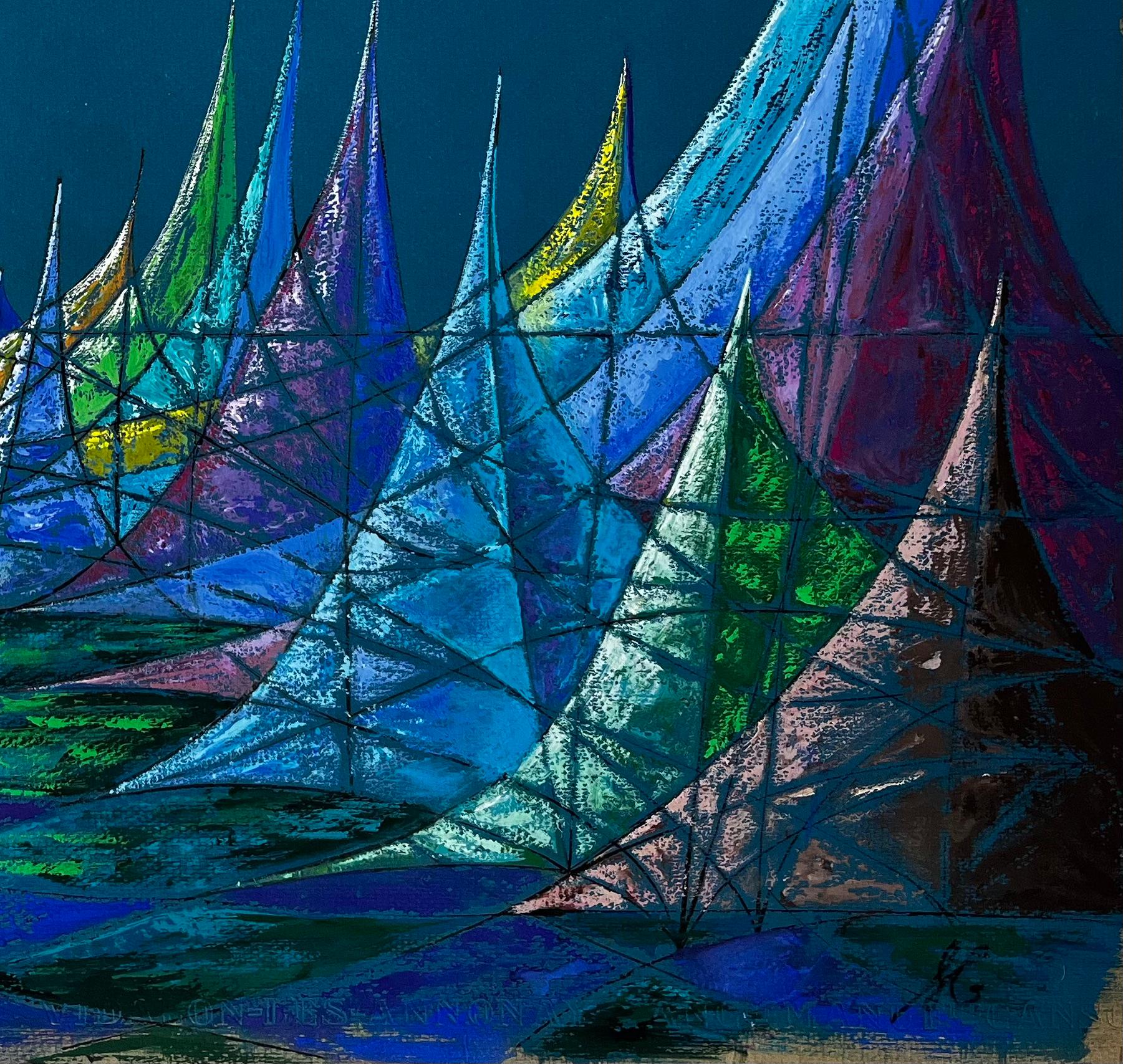 Title: Mid Century French Abstract Seascape in Blue and Green Signed SG
by Serge Guerin (b. 1916), French
Acrylic and gouache on artists paper, unframed
Size: 19.75 (height) x 25.75 (width) inches
Provenance: private collection, Paris,