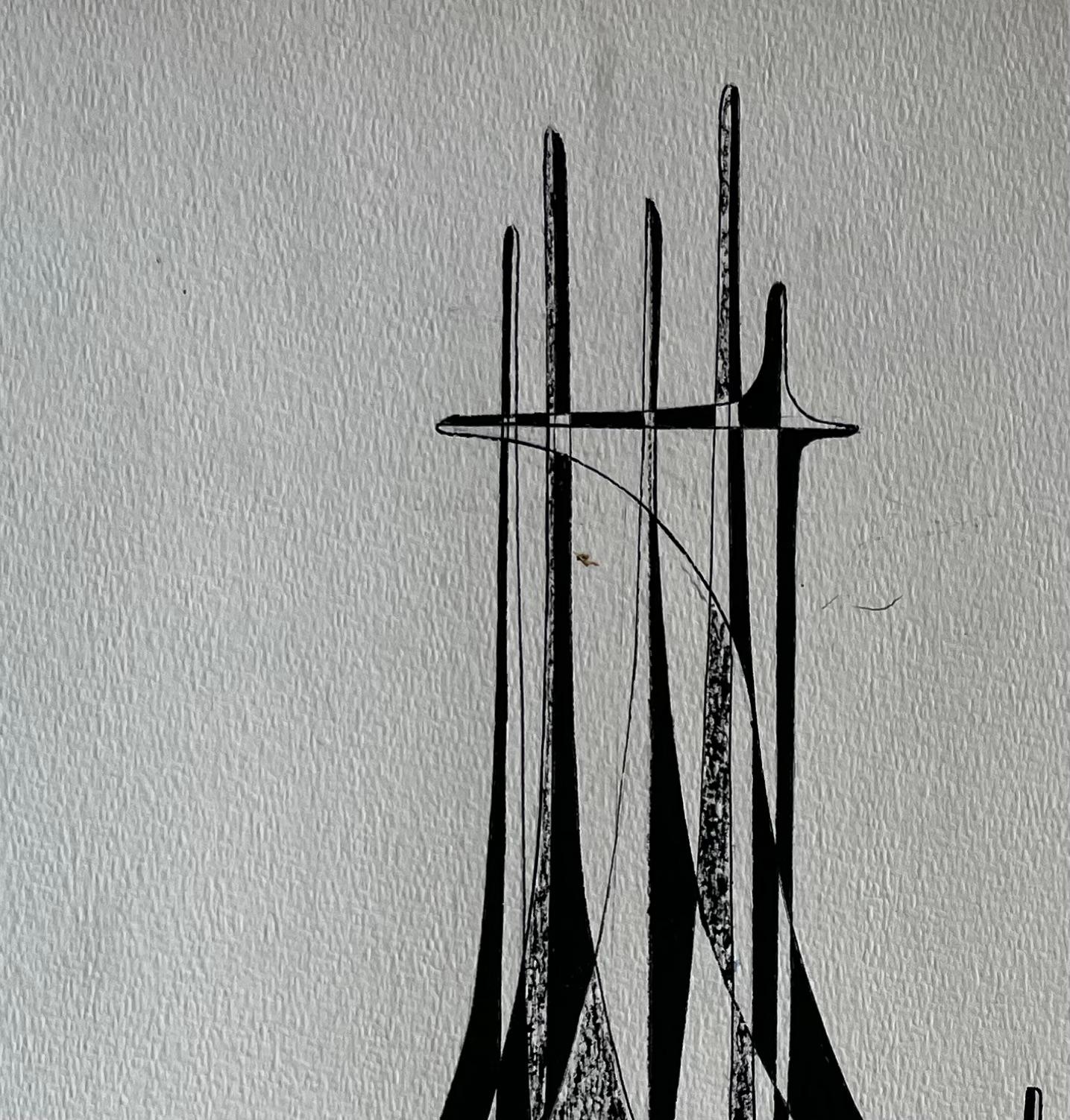 Title: Mid Century French Architectural Abstract Ink Drawing Signed Serge Guerin
by Serge Guerin (b. 1916), French
signed lower right, name stamped verso
Ink on artists paper, unframed
Size: 19.75 (height) x 25.75 (width) inches
Provenance: private