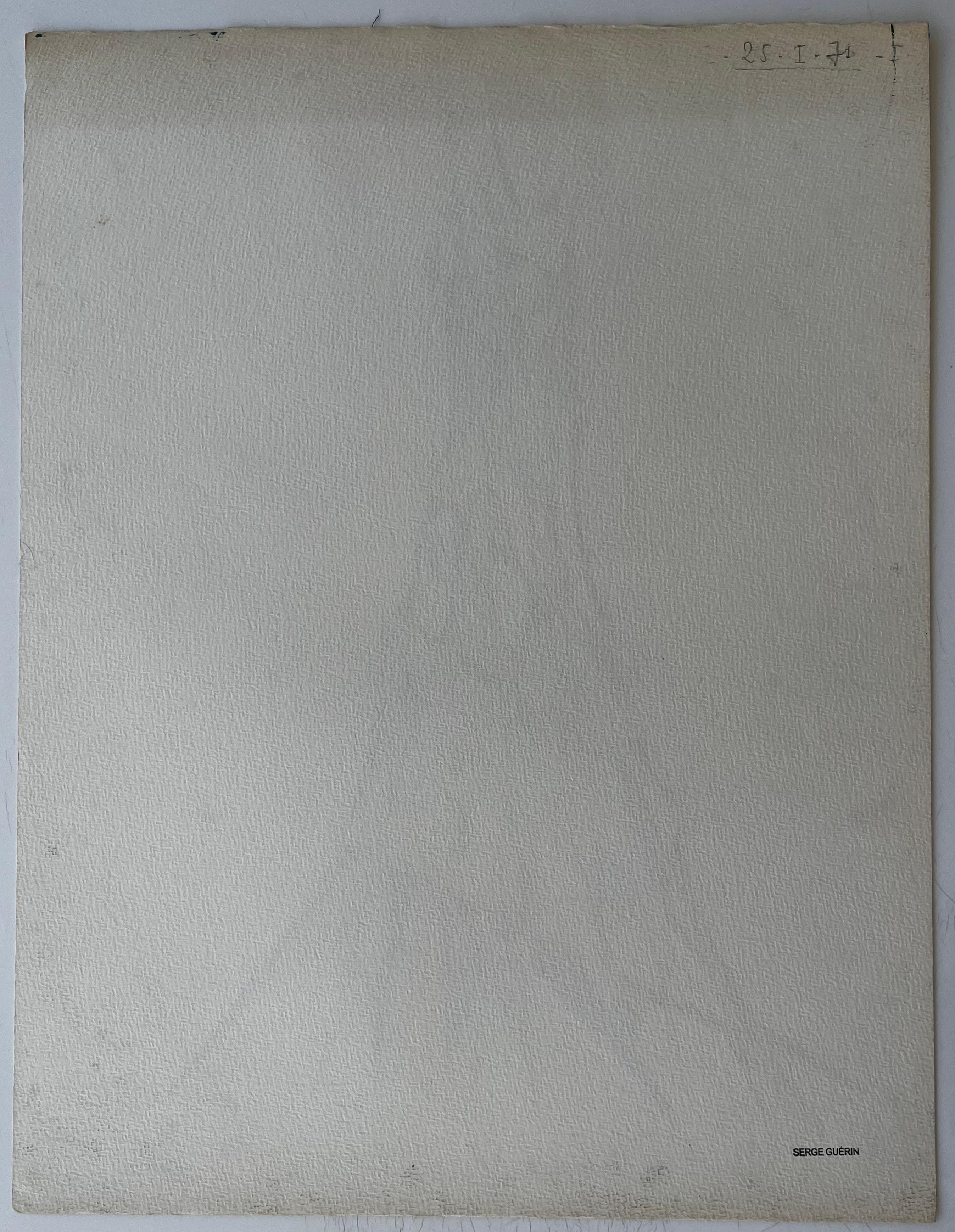 Mid Century French Architectural Abstract Ink Drawing Tower Form Signed SG For Sale 4