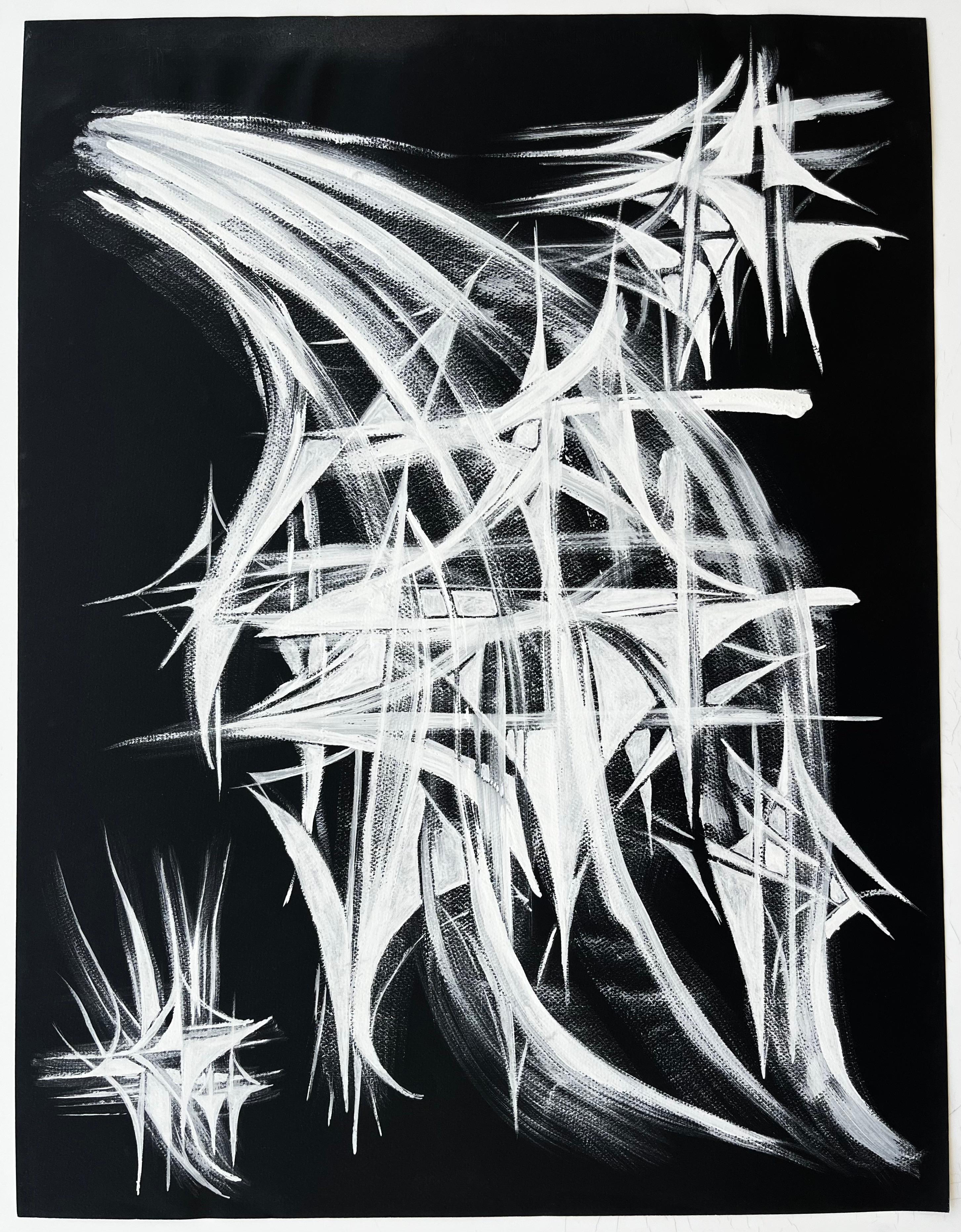 Mid Century French Black and White Geometric Abstract Composition (Geometrische Abstraktion), Art, von Serge Guerin (1916)