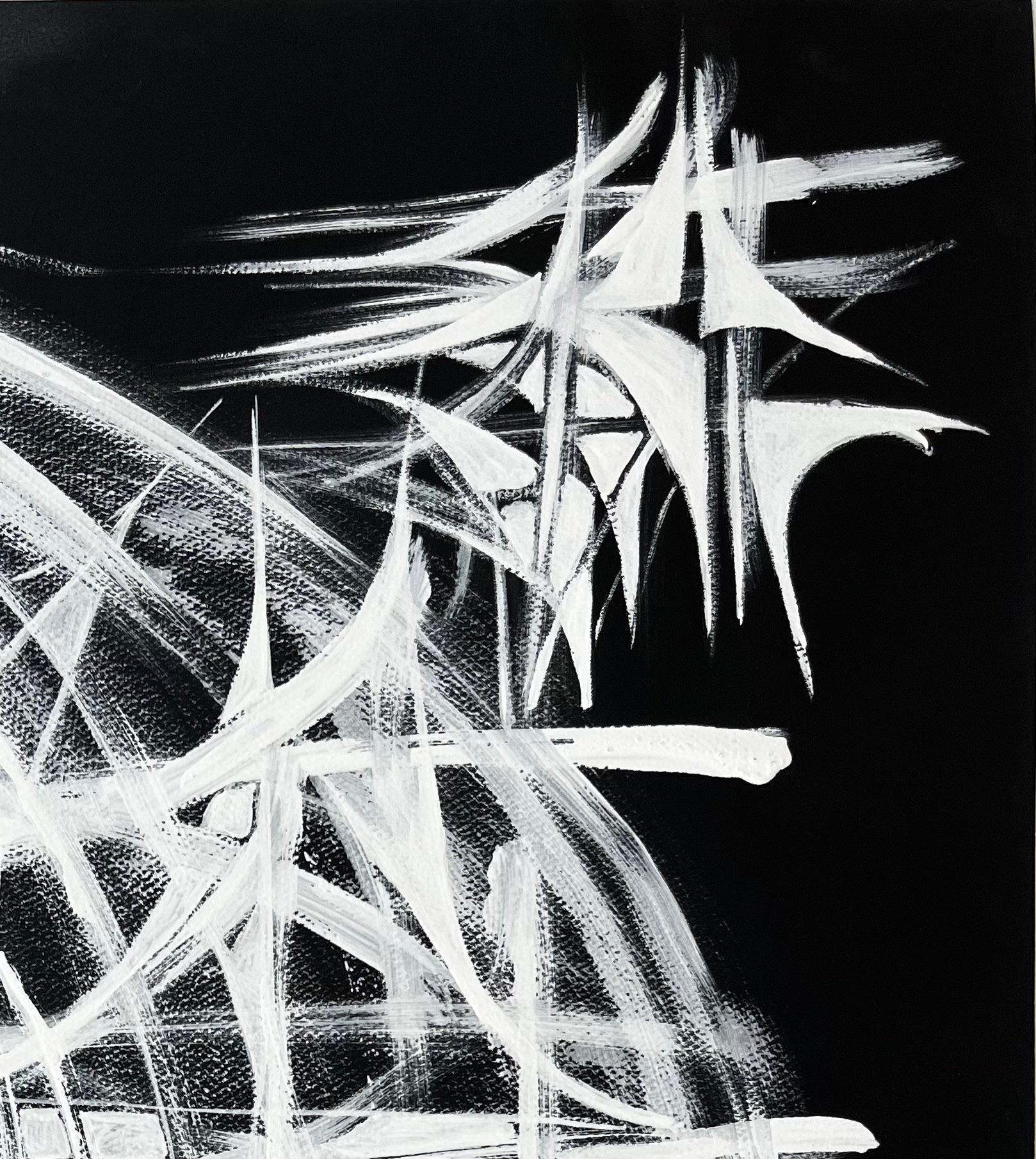 Title: Mid Century French Black and White Geometric Abstract Composition
by Serge Guerin (b. 1916), French
Acrylic and gouache on black artists paper, unframed
Size: 25.75 (height) x 19.75 (width) inches
Provenance: private collection, Paris,