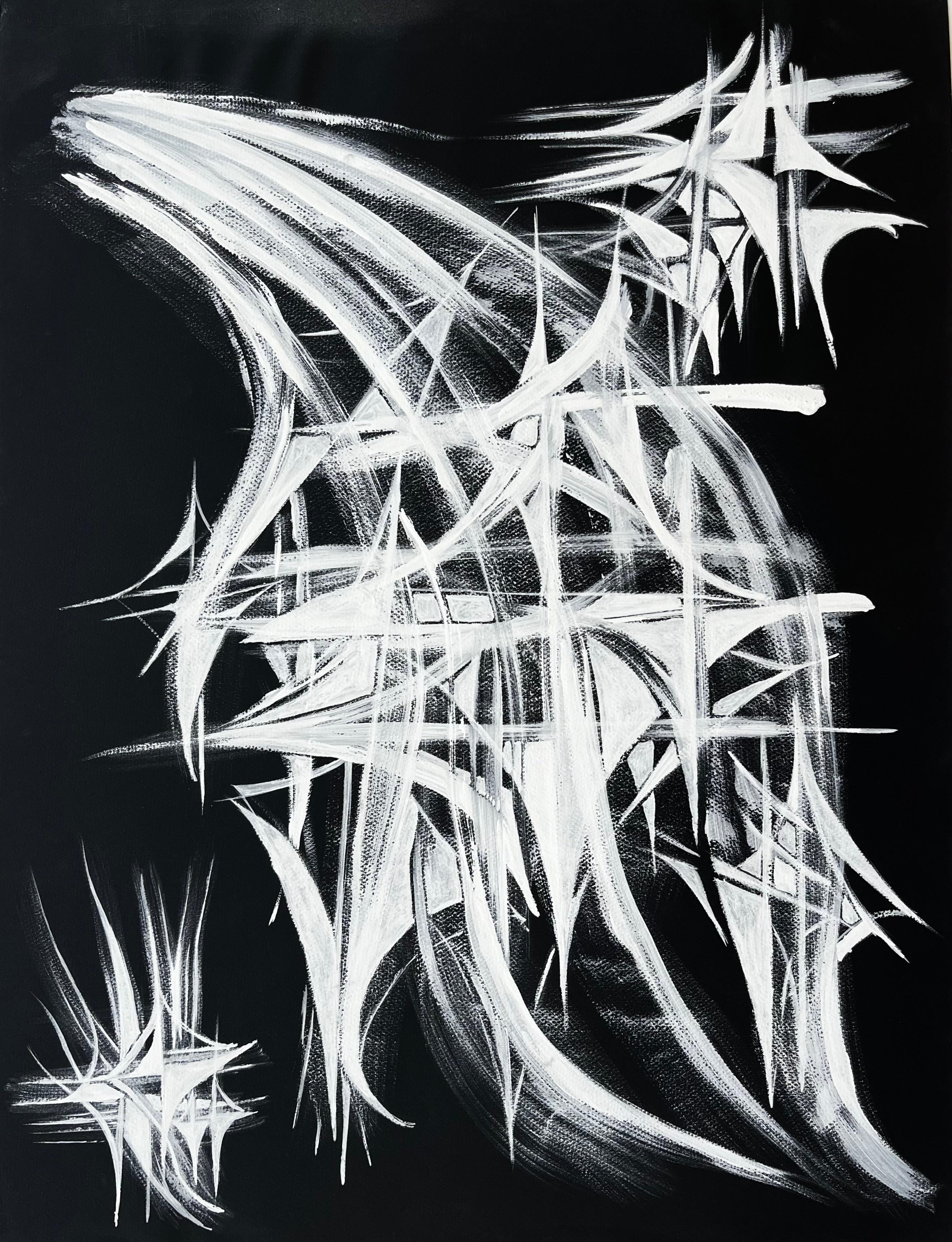 Mid Century French Black and White Geometric Abstract Composition – Art von Serge Guerin (1916)