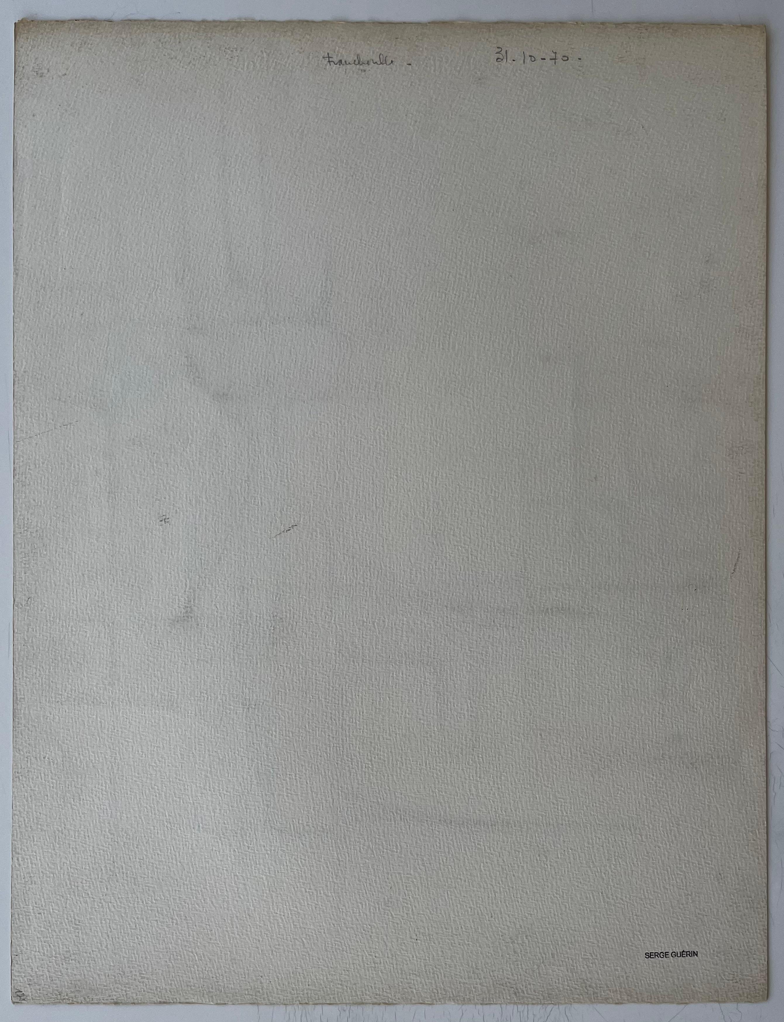 Mid Century French Black and White Geometric Abstract Ink on Paper im Angebot 2
