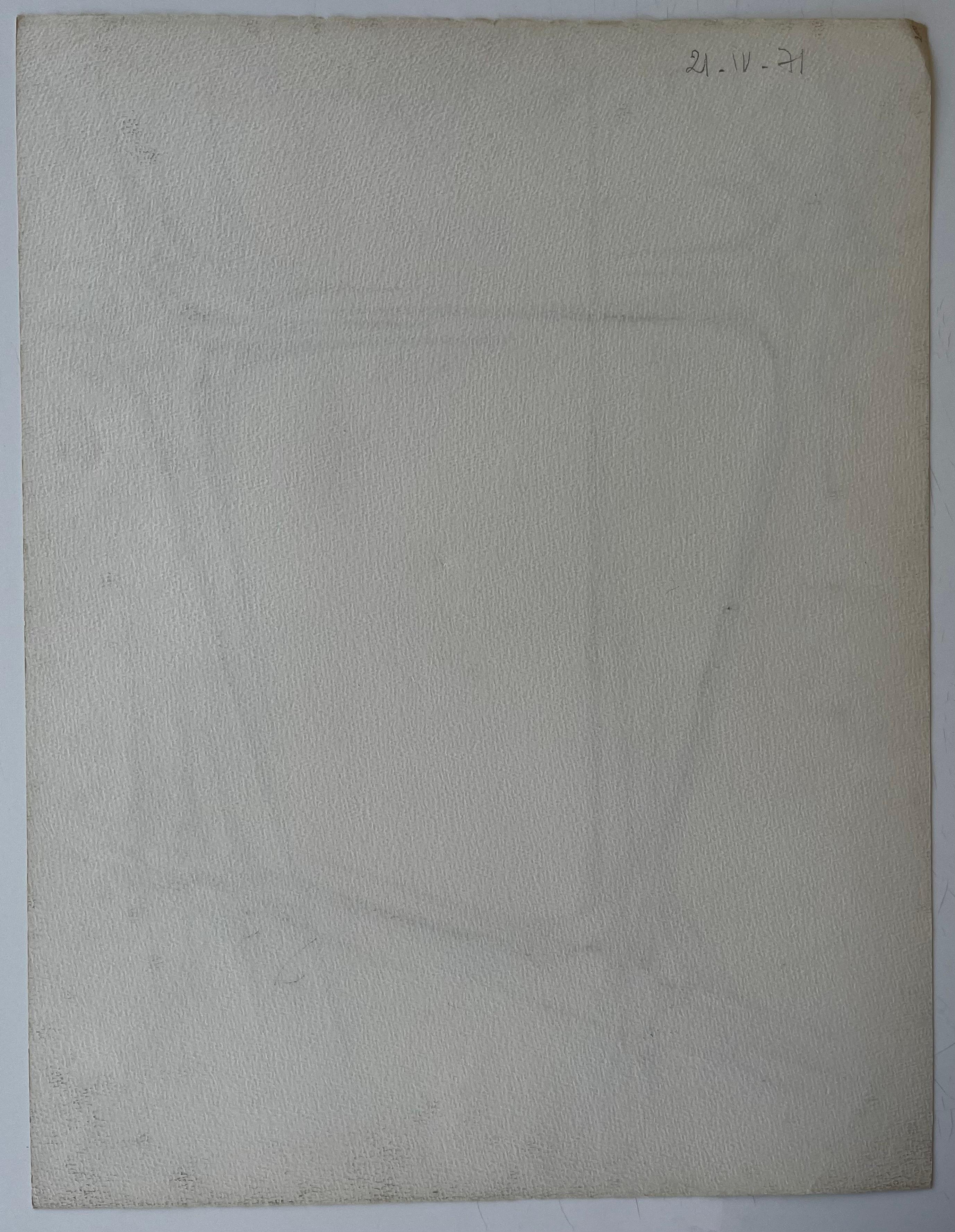 Mid Century French Geometric Abstract Black and Brown Ink Zeichnung auf Papier im Angebot 3