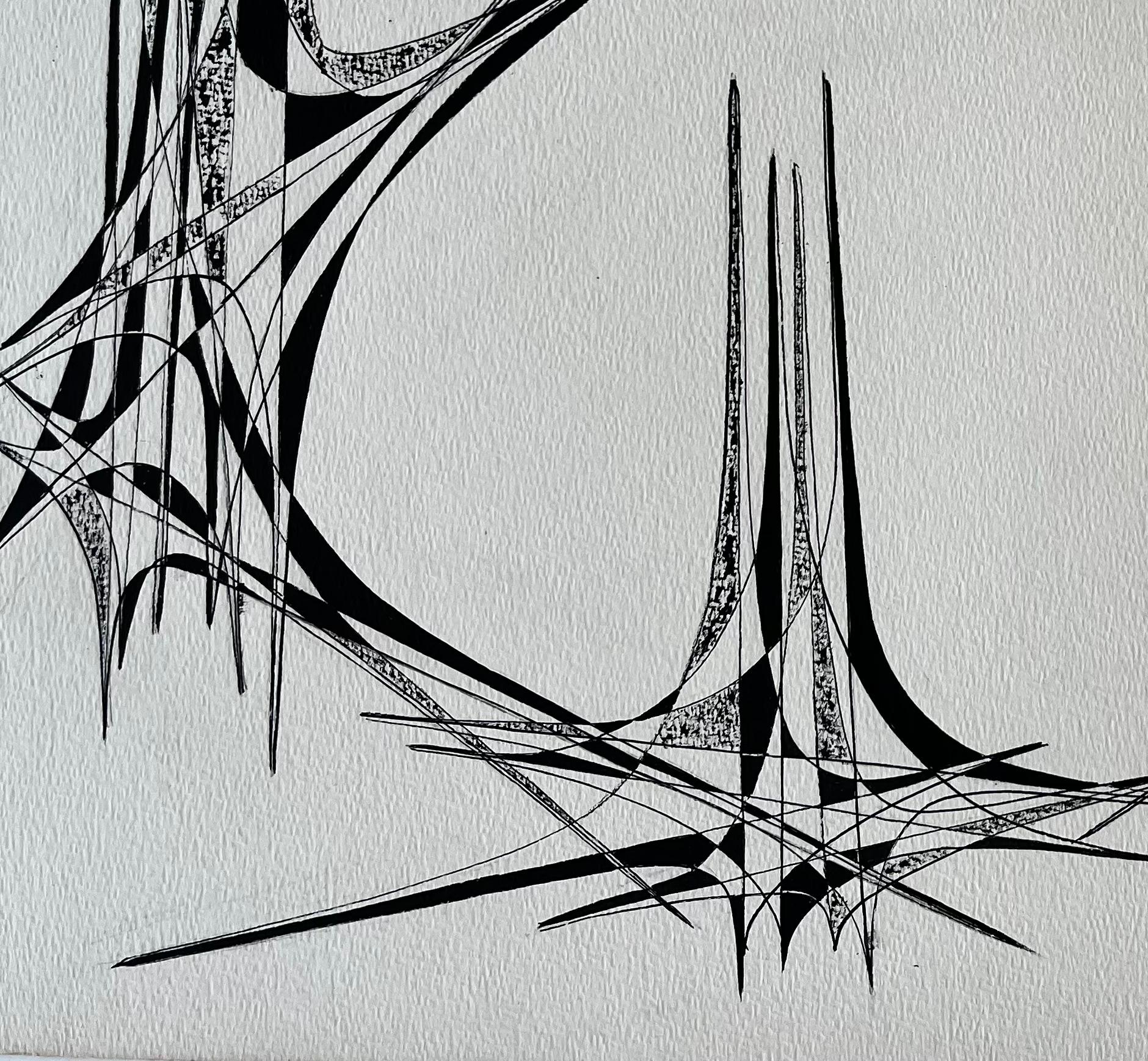 Mid Century French Geometric Abstract Circular Composition Ink on Paper For Sale 3