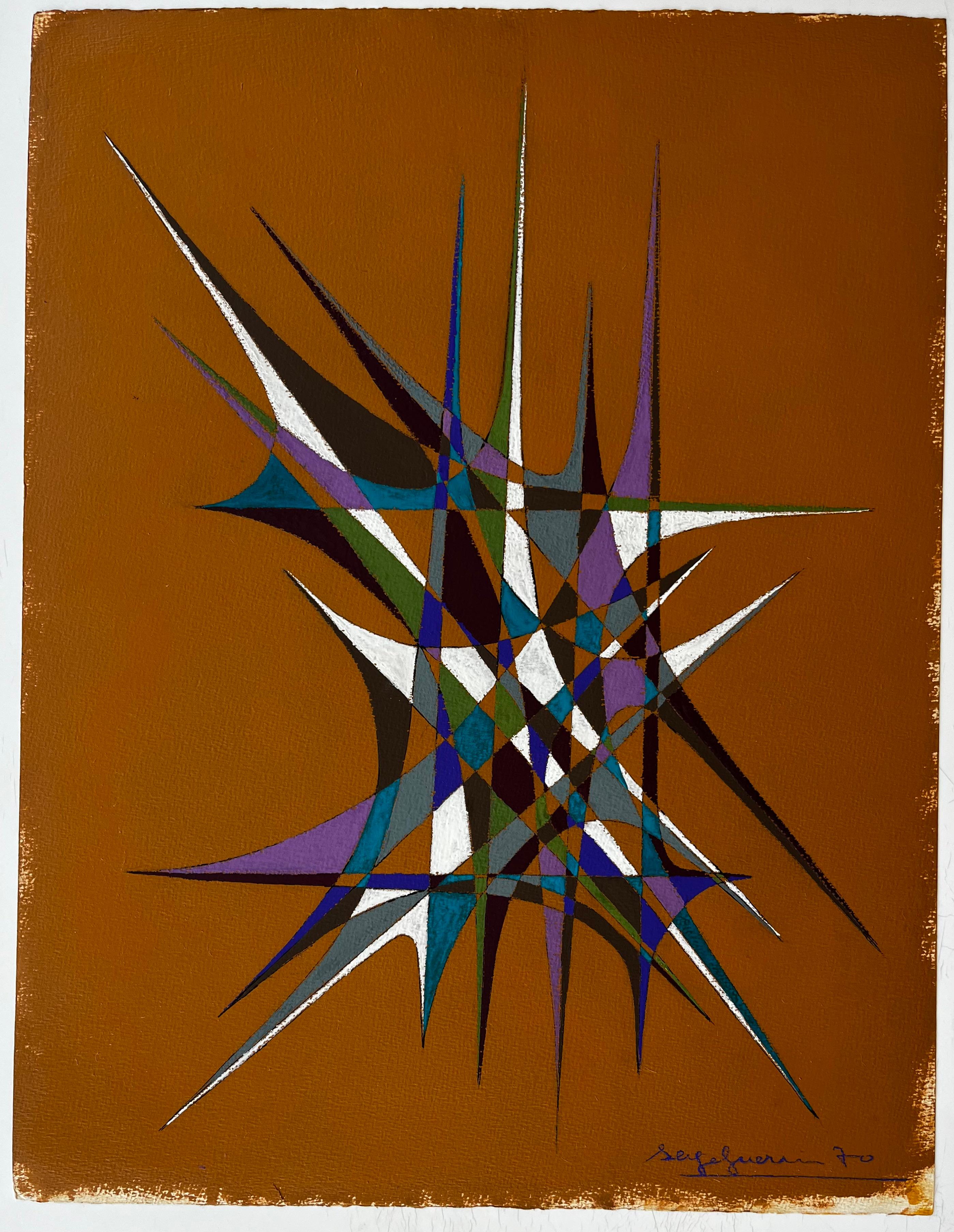 Mid Century French Geometric Abstract Composition in Earth and Jewel Tones (Geometrische Abstraktion), Art, von Serge Guerin (1916)