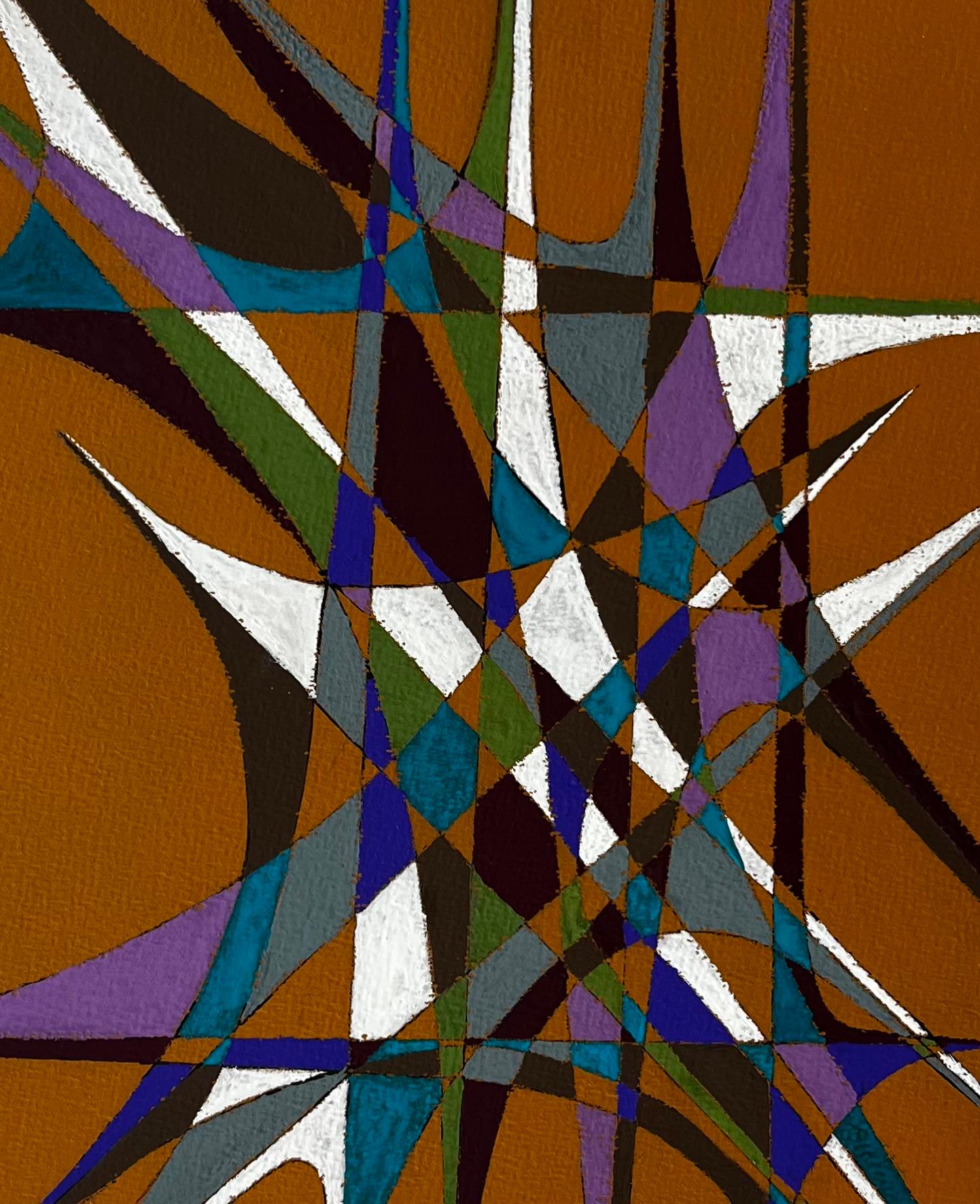 Mid Century French Geometric Abstract Composition in Earth and Jewel Tones im Angebot 4