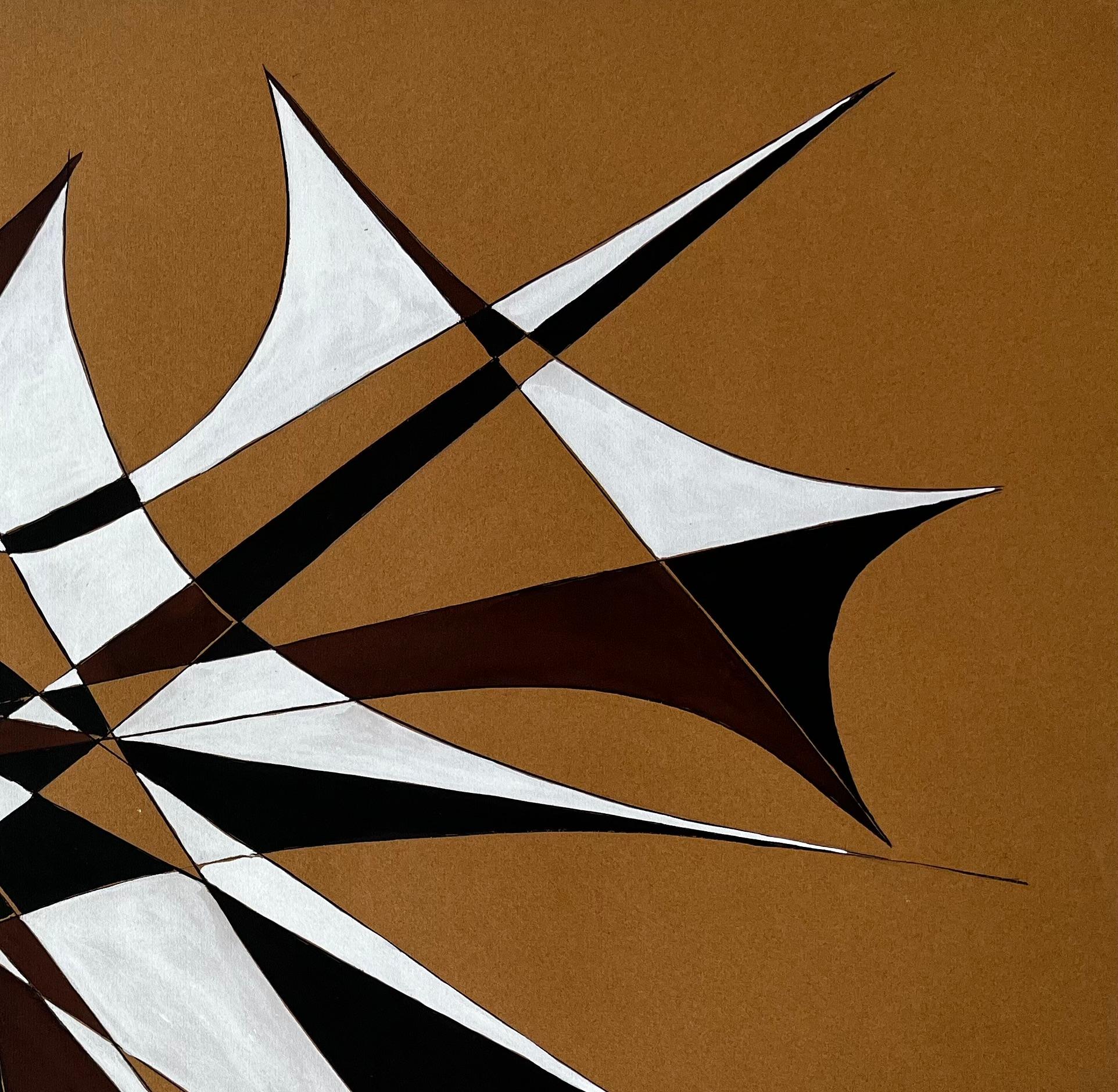 Mid Century French Geometric Abstract in Black White and Brown Signed SG im Angebot 1
