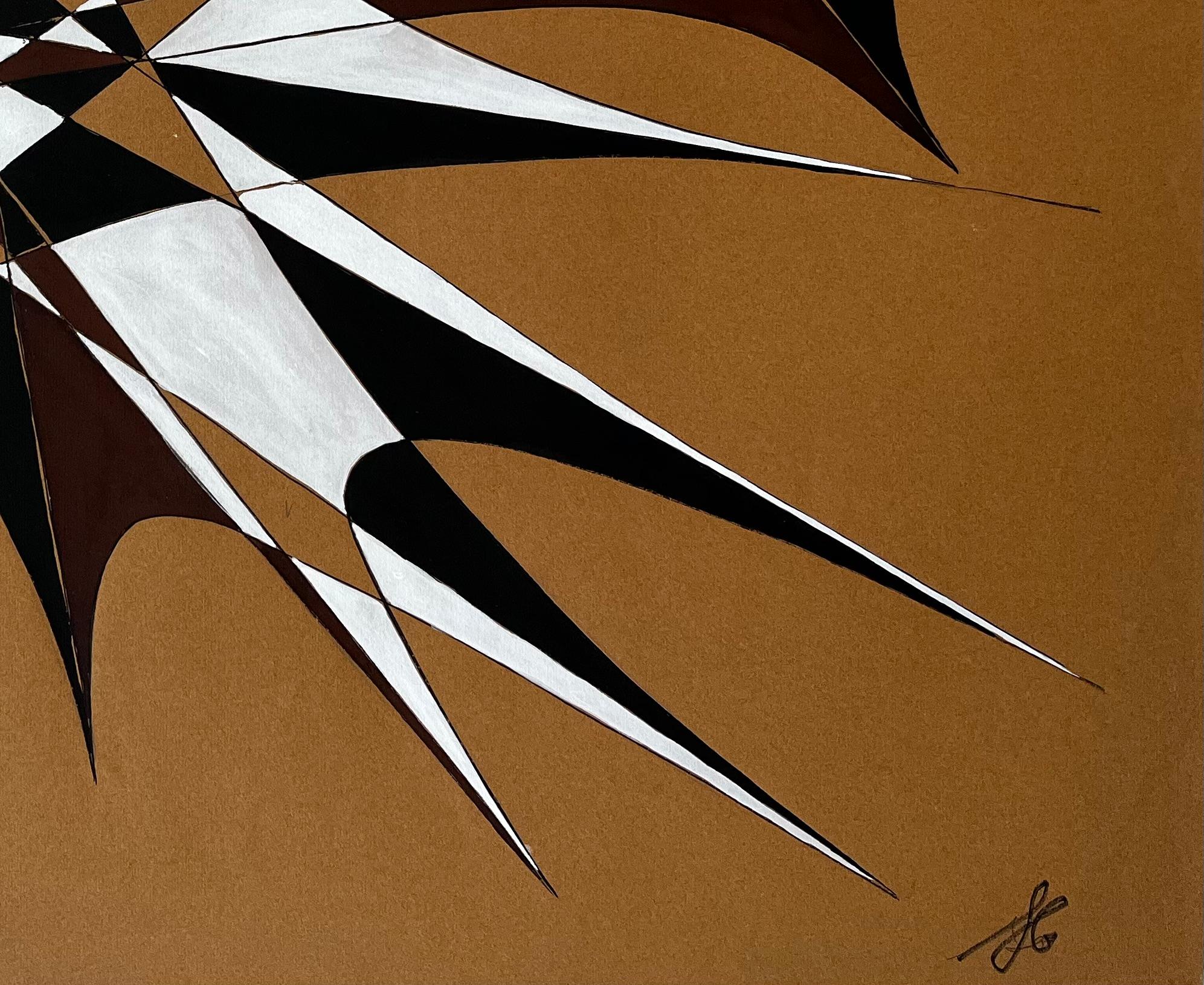Mid Century French Geometric Abstract in Black White and Brown Signed SG im Angebot 2