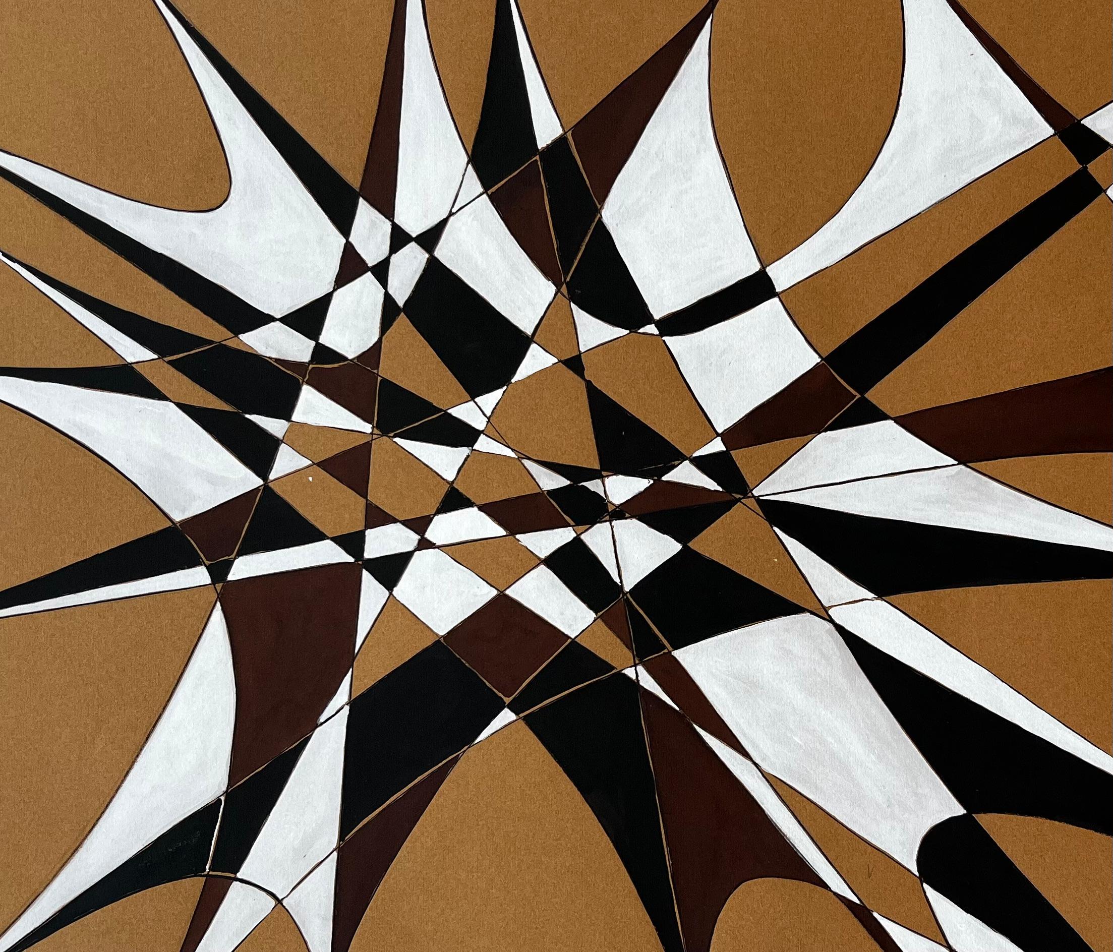 Mid Century French Geometric Abstract in Black White and Brown Signed SG im Angebot 4