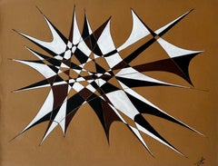 Mid Century French Geometric Abstract in Black White and Brown Signed SG