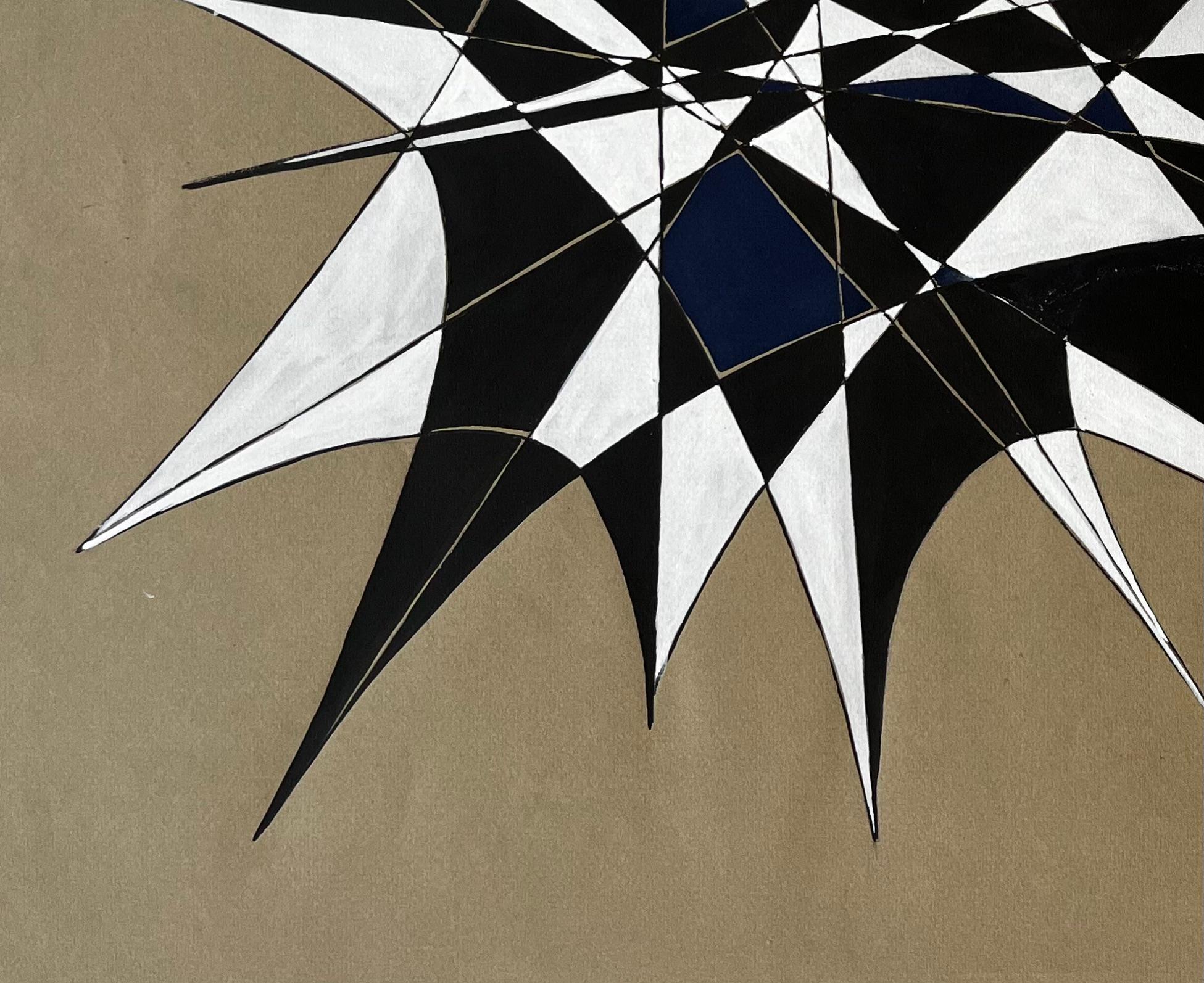 Mid Century French Geometric Abstract in Black White and Navy Signed SG im Angebot 2