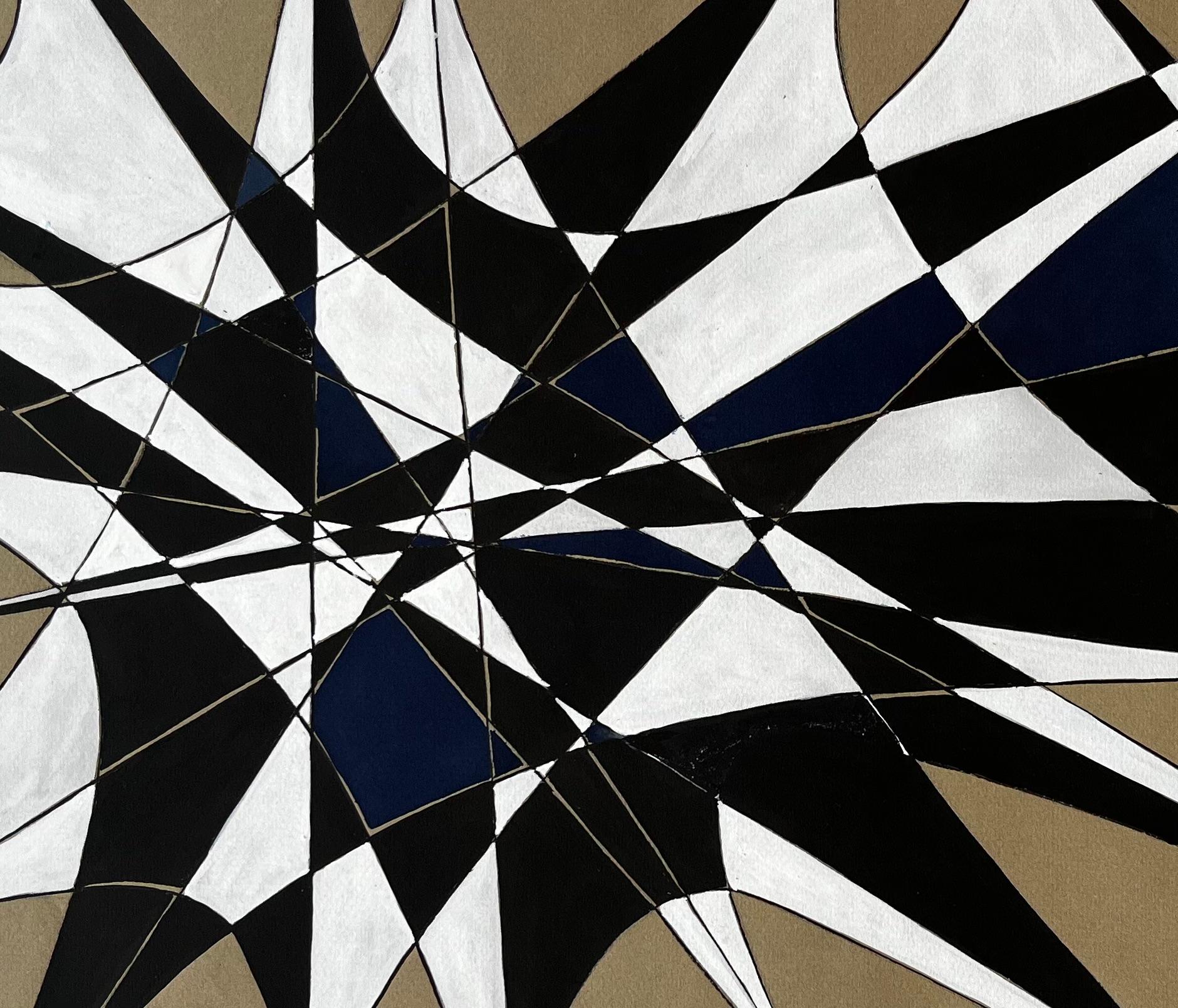 Mid Century French Geometric Abstract in Black White and Navy Signed SG im Angebot 3