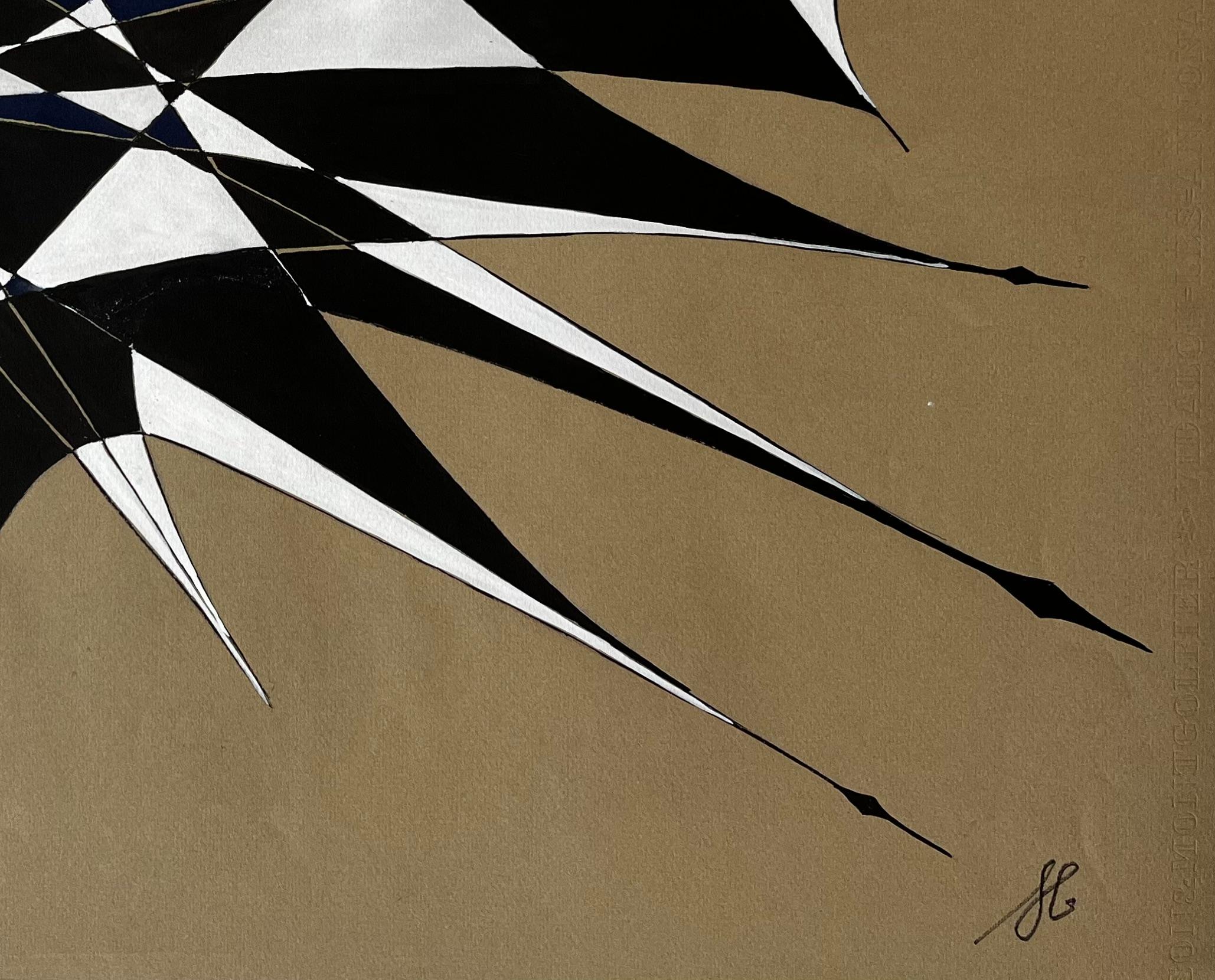 Mid Century French Geometric Abstract in Black White and Navy Signed SG im Angebot 5