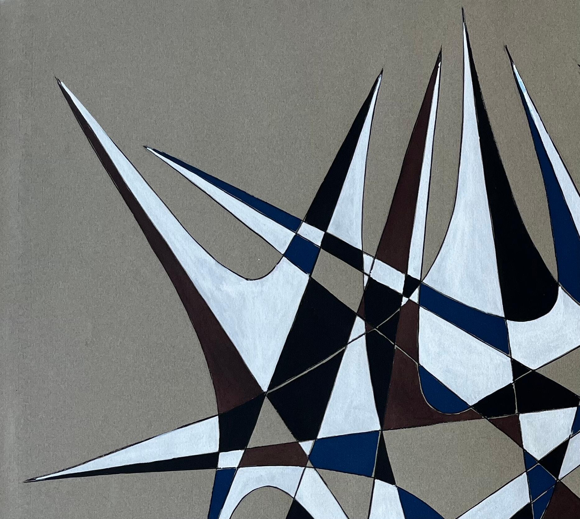 Titel: Mid Century French Geometric Abstract in Blau Braun und Weiß Signiert
von Serge Guerin (geb. 1916), Franzose
signiert unten rechts 