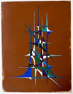 Astratto geometrico di metà secolo francese in blu, verde, viola e bianco