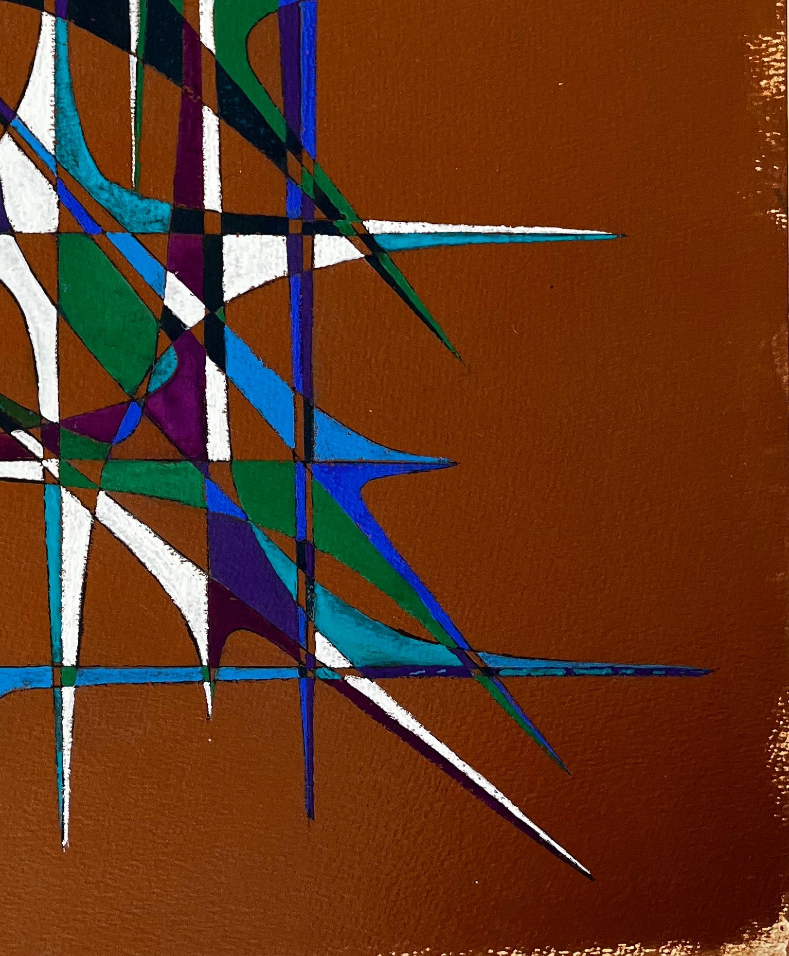 Mid Century French Geometric Abstract in Blau Grün Lila und Weiß im Angebot 2