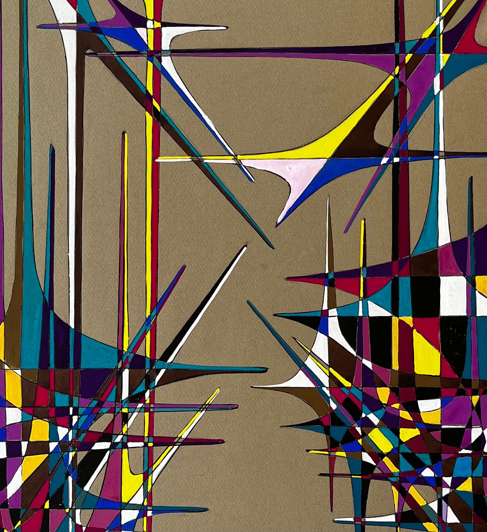 Mid Century French Geometric Abstract in Multicolour Ink and Gouache on Paper im Angebot 4