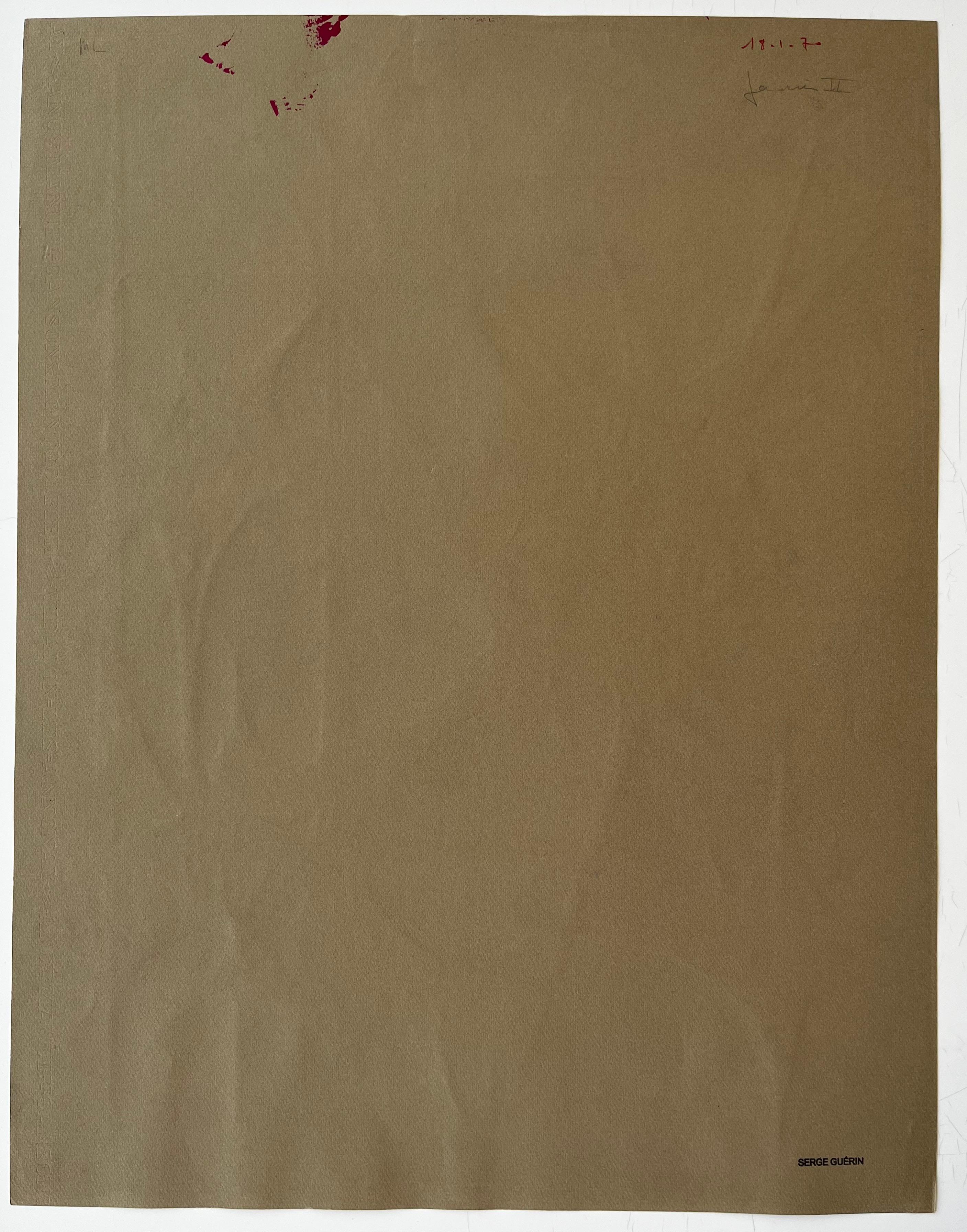 Französischer geometrischer Abstrakt aus der Mitte des Jahrhunderts in roter und violetter Gouache auf Papier im Angebot 3