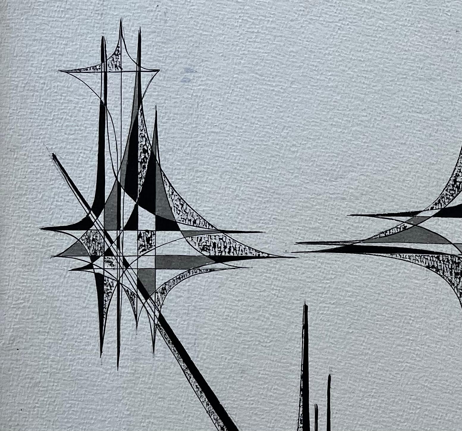 Title: Mid Century French Geometric Abstract Starburst Composition Ink on Paper
by Serge Guerin (b. 1916), French
Black ink on paper, unframed
Size: 19.75 (height) x 25.75 (width) inches
Provenance: private collection, Paris, France
Condition: good