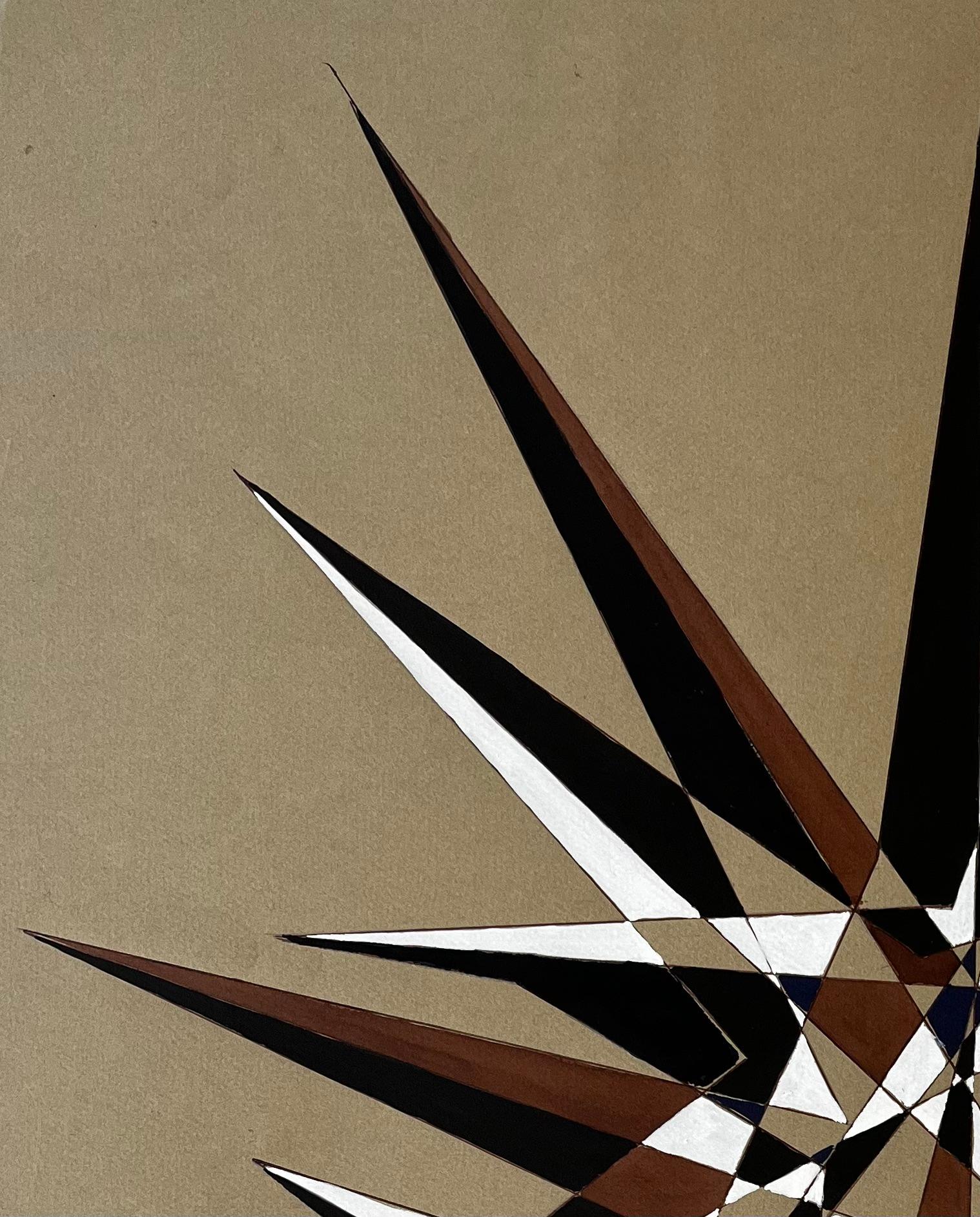 Mid Century French Geometric Abstract Starburst in Braun Blau und Weiß im Angebot 1